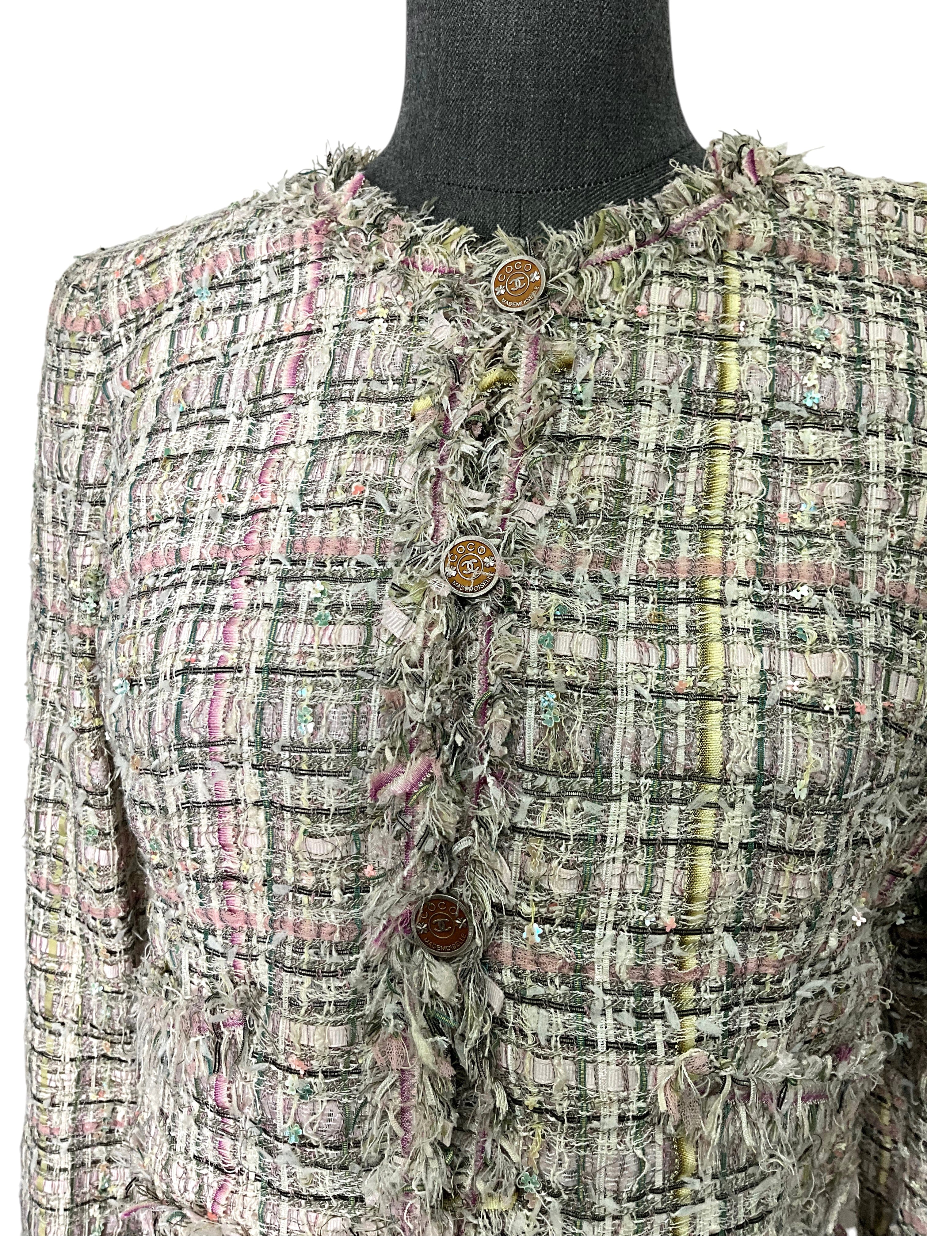 CHANEL 05P Frayed Trim Tweed Jacket Size L