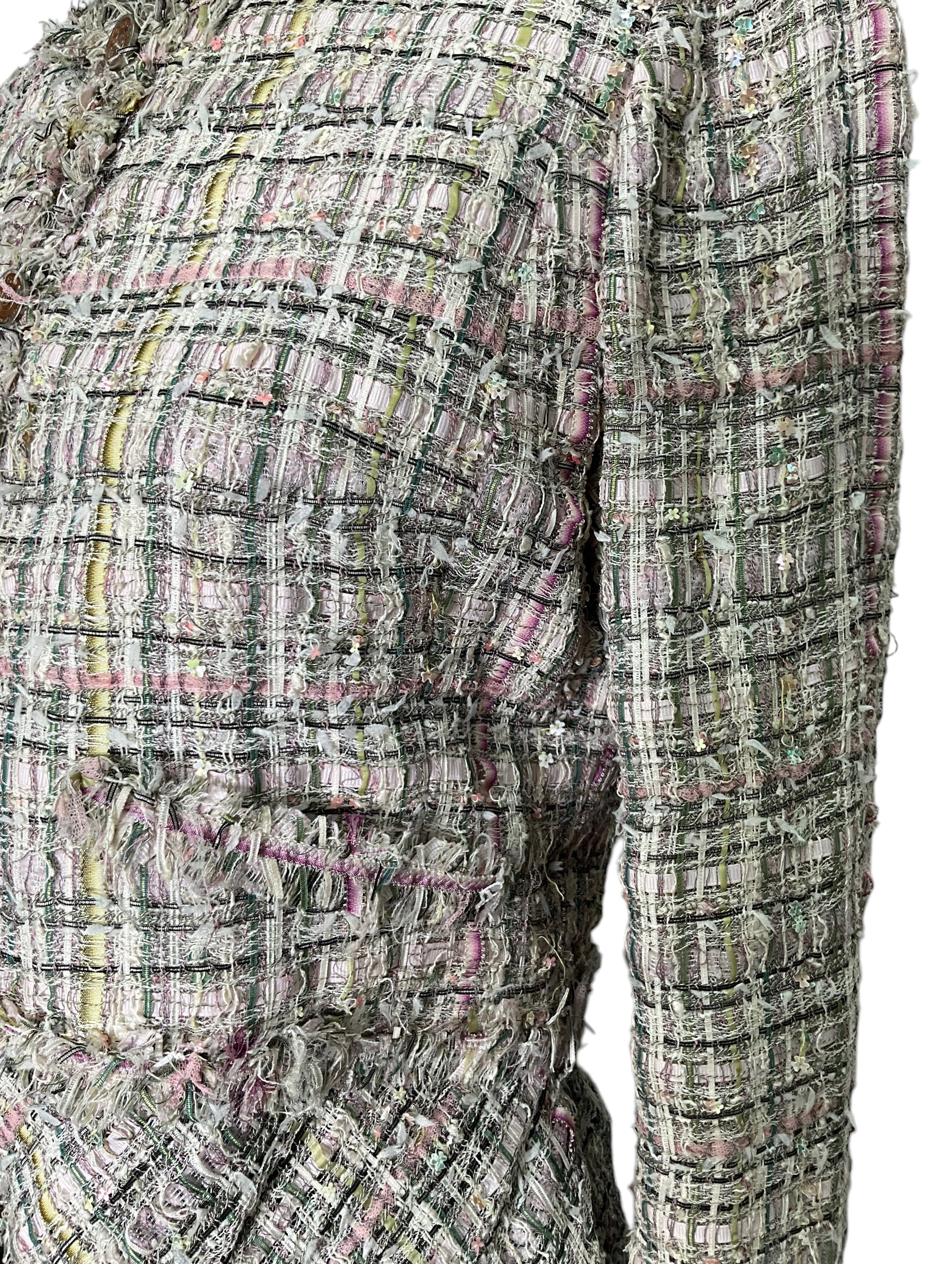 CHANEL 05P Frayed Trim Tweed Jacket Size L