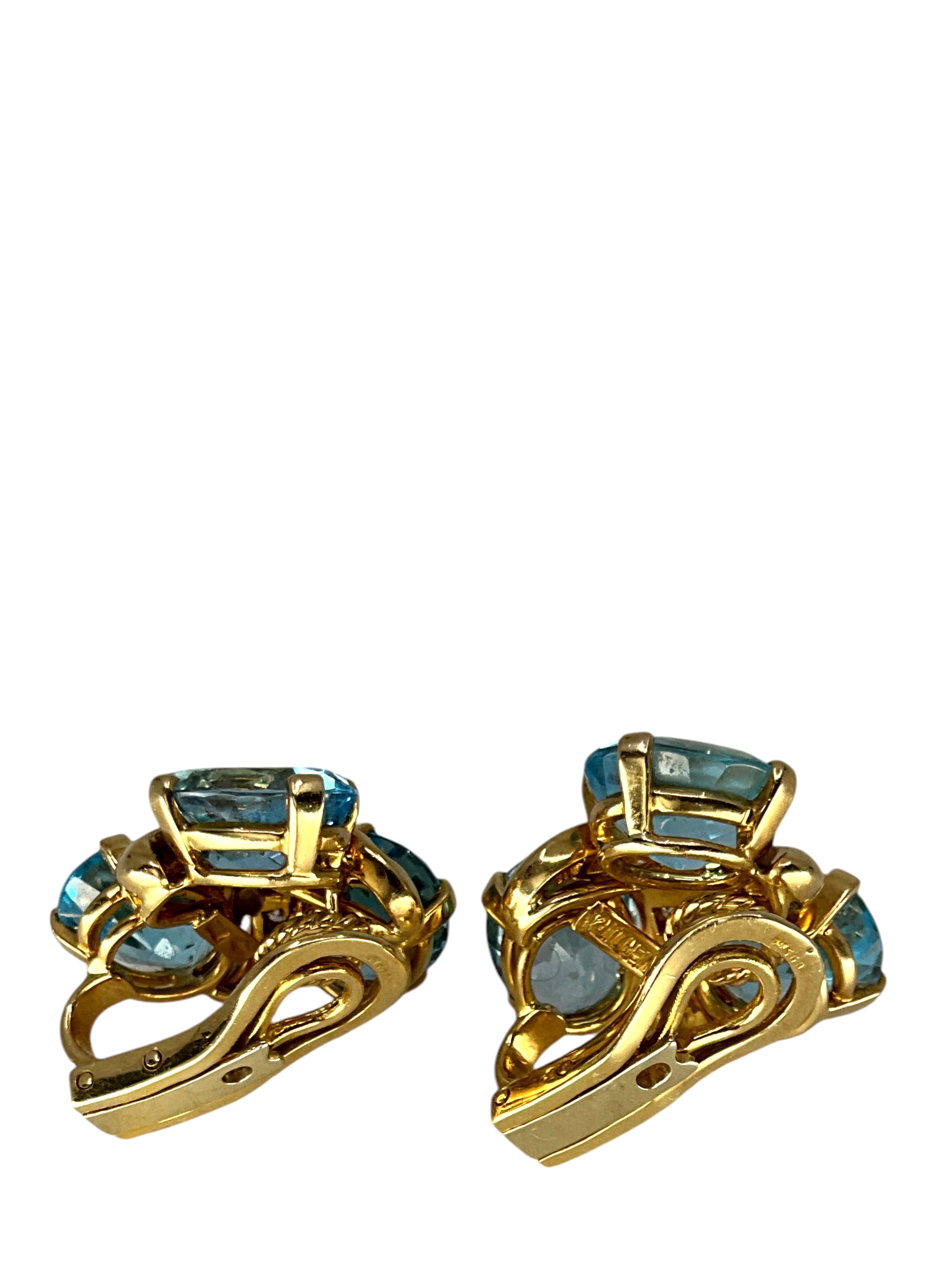 Verdura Three Stone Blue Topaz Diamond Earclips Earrings NEW