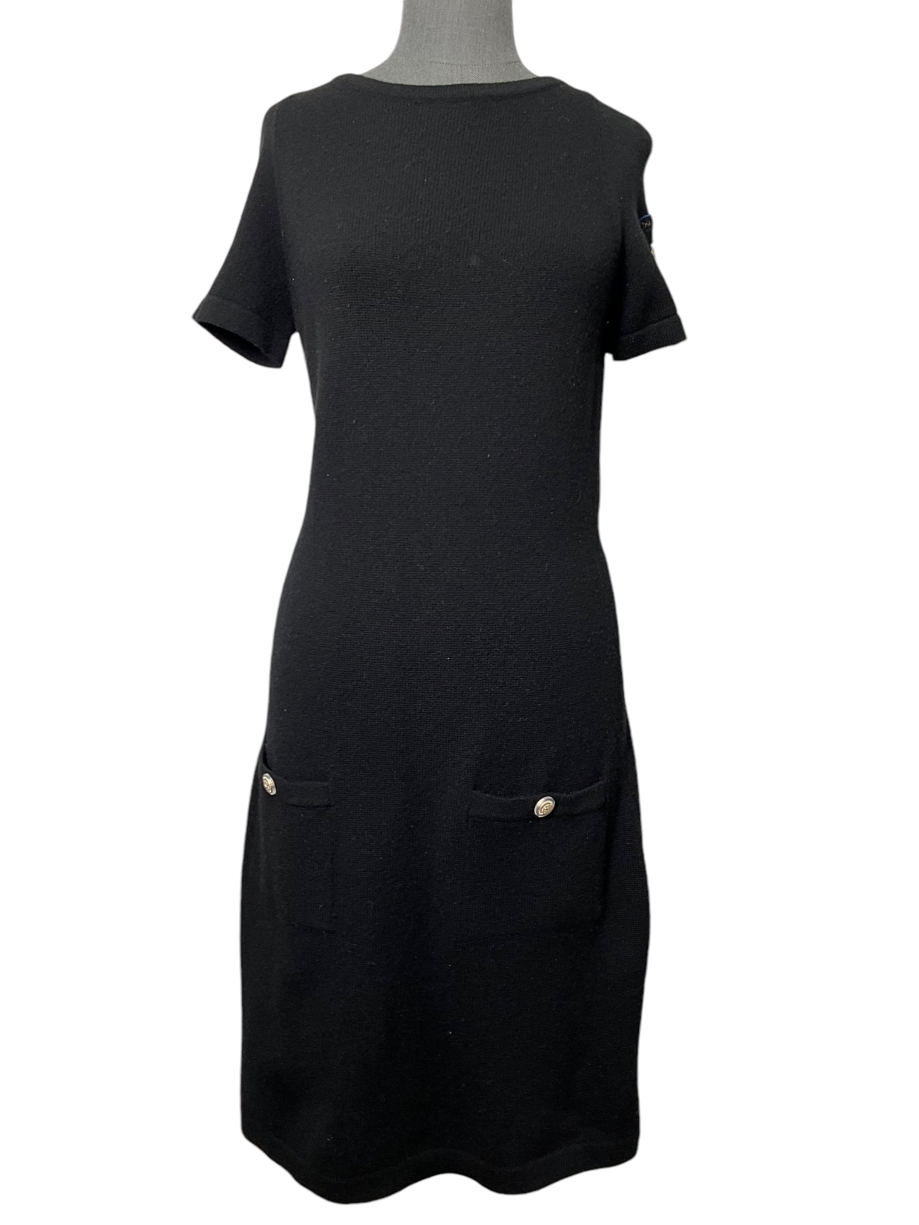 CHANEL 09A CC Lucky Clover Patch Cashmere Dress Size M