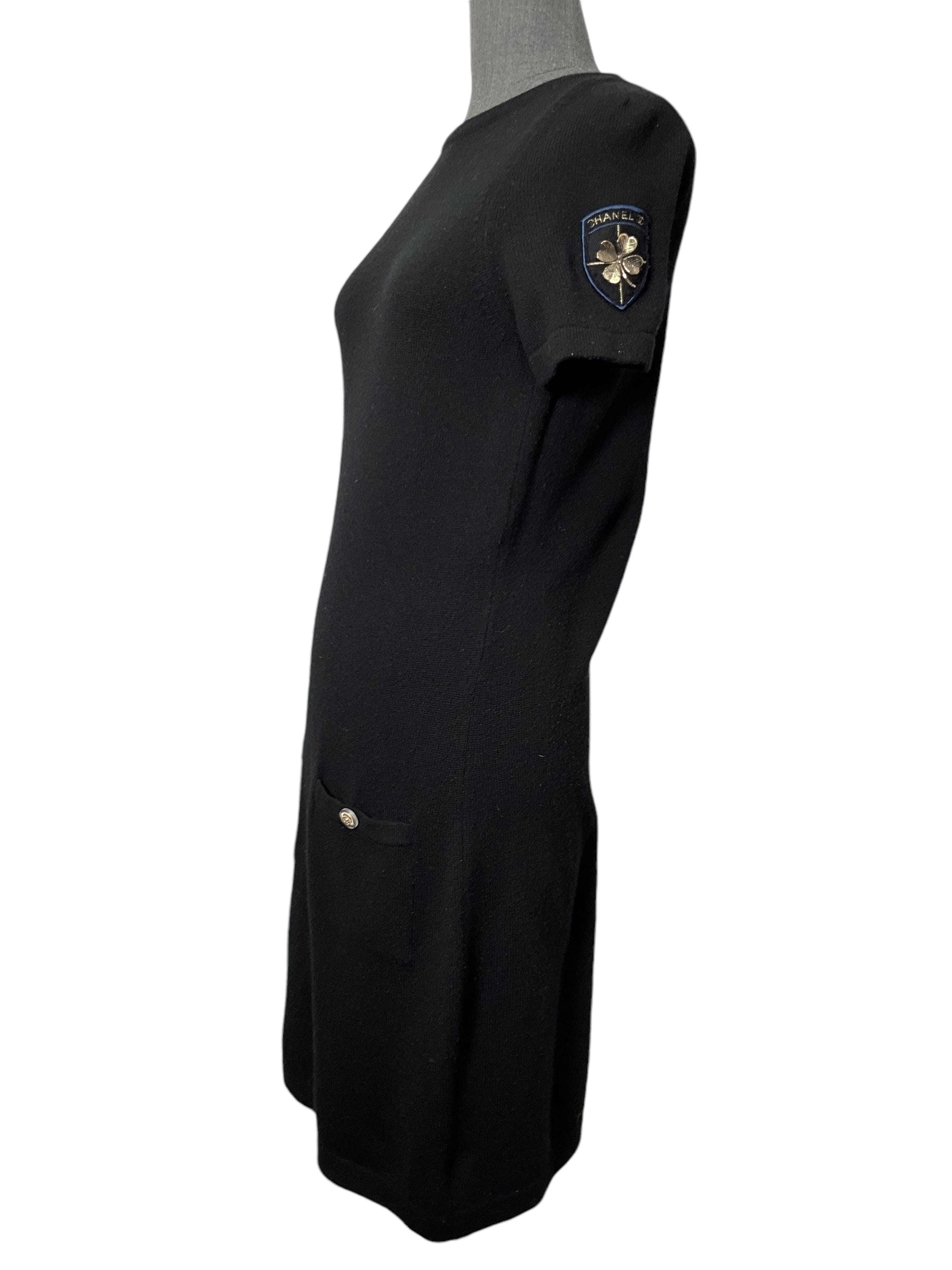 CHANEL 09A CC Lucky Clover Patch Cashmere Dress Size M