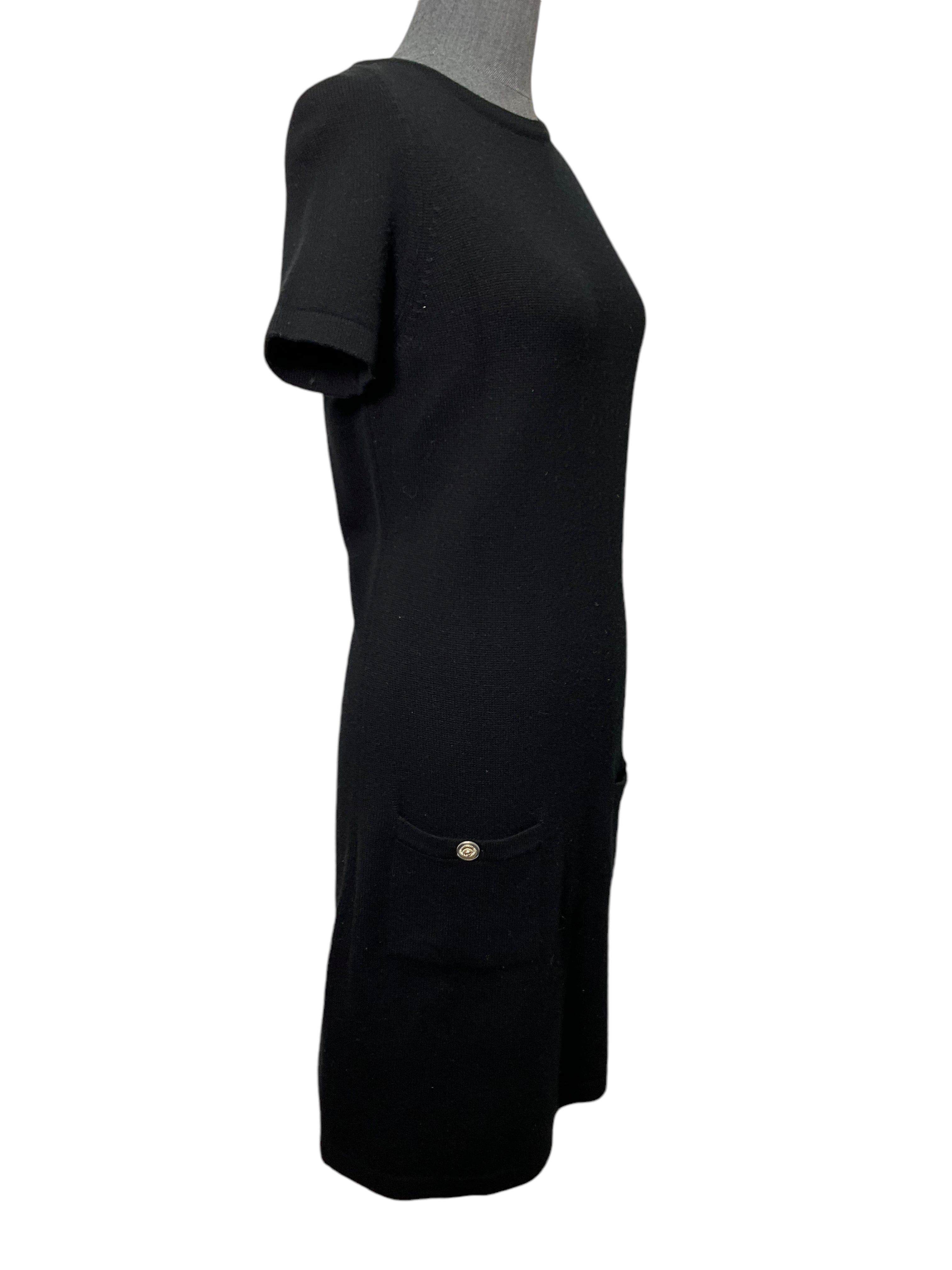 CHANEL 09A CC Lucky Clover Patch Cashmere Dress Size M