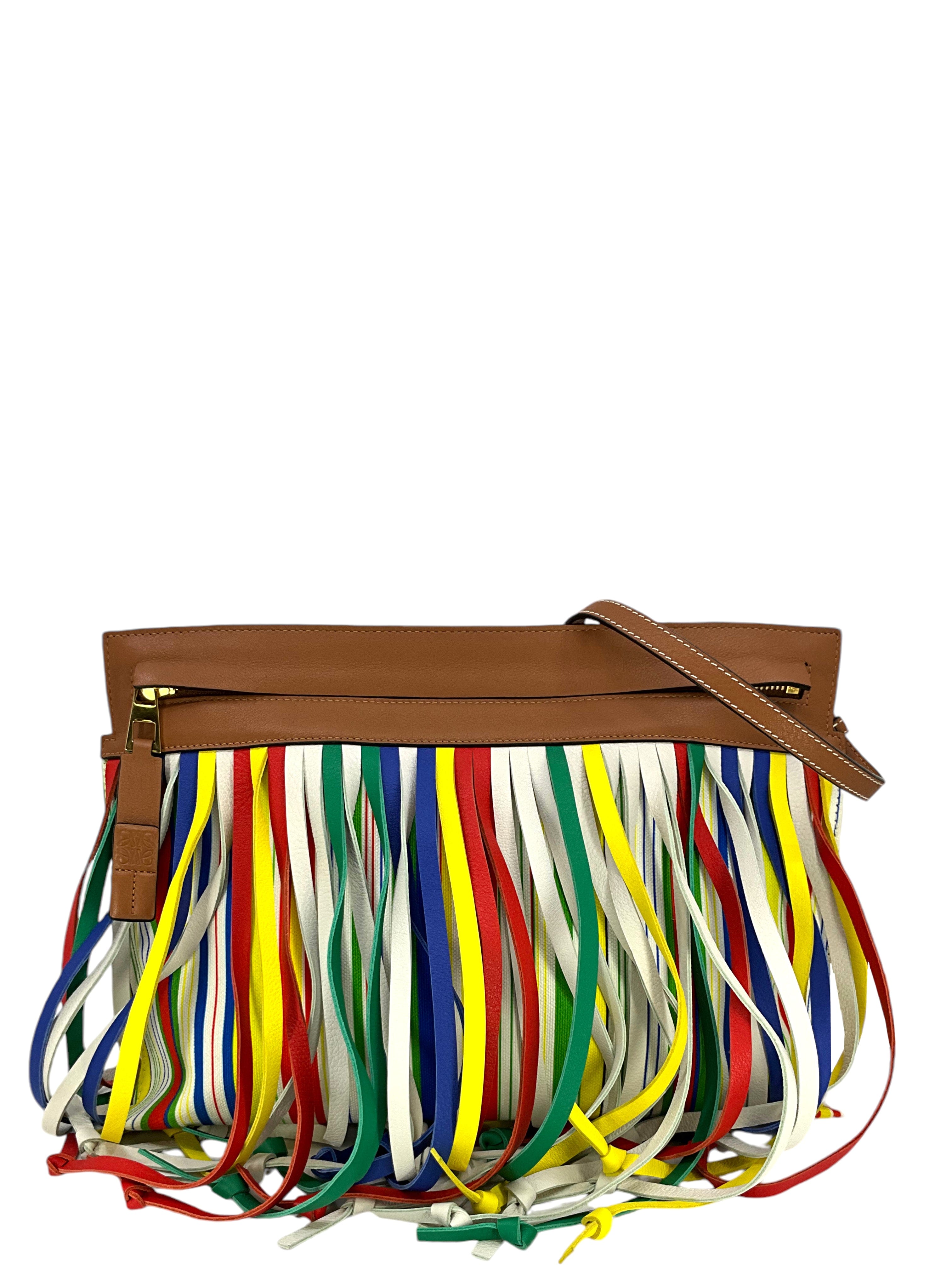 LOEWE T Pouch Fringe Leather Crossbody Bag NEW