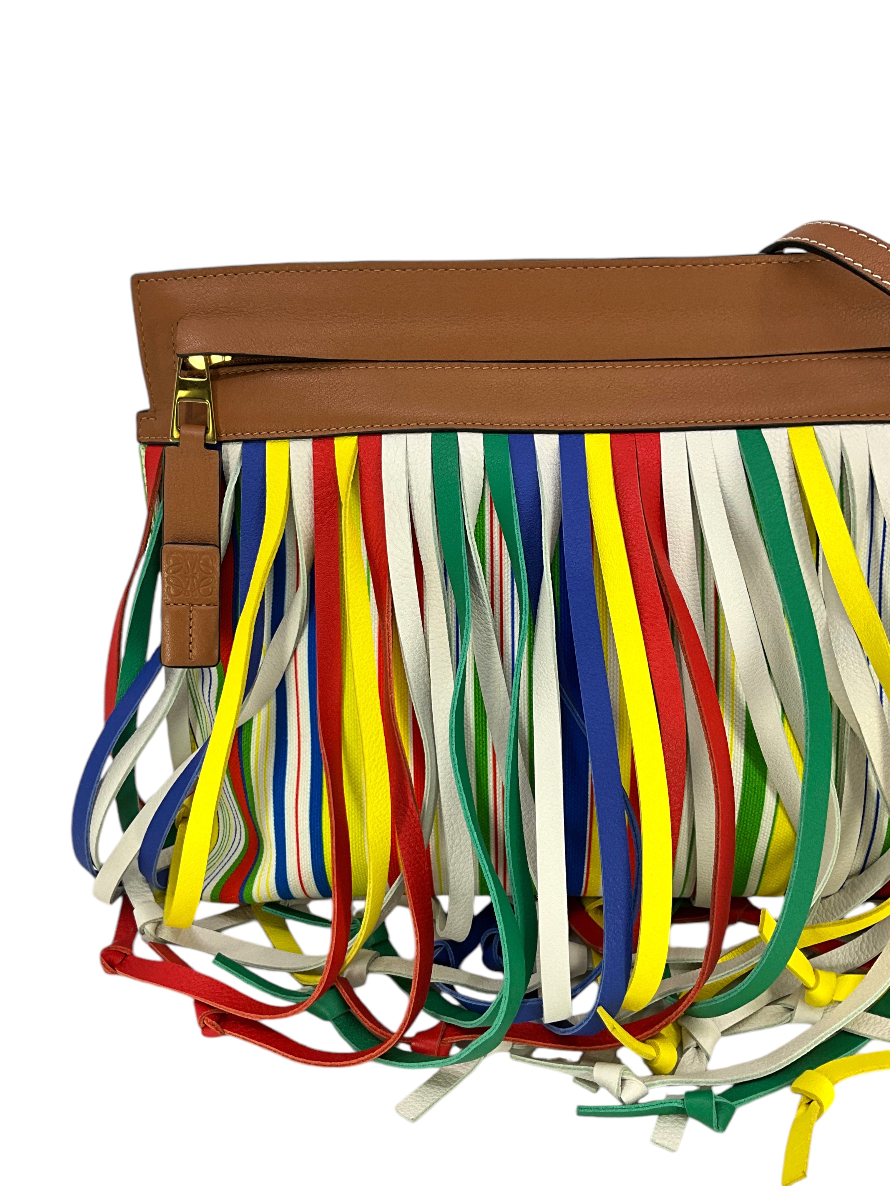 LOEWE T Pouch Fringe Leather Crossbody Bag NEW