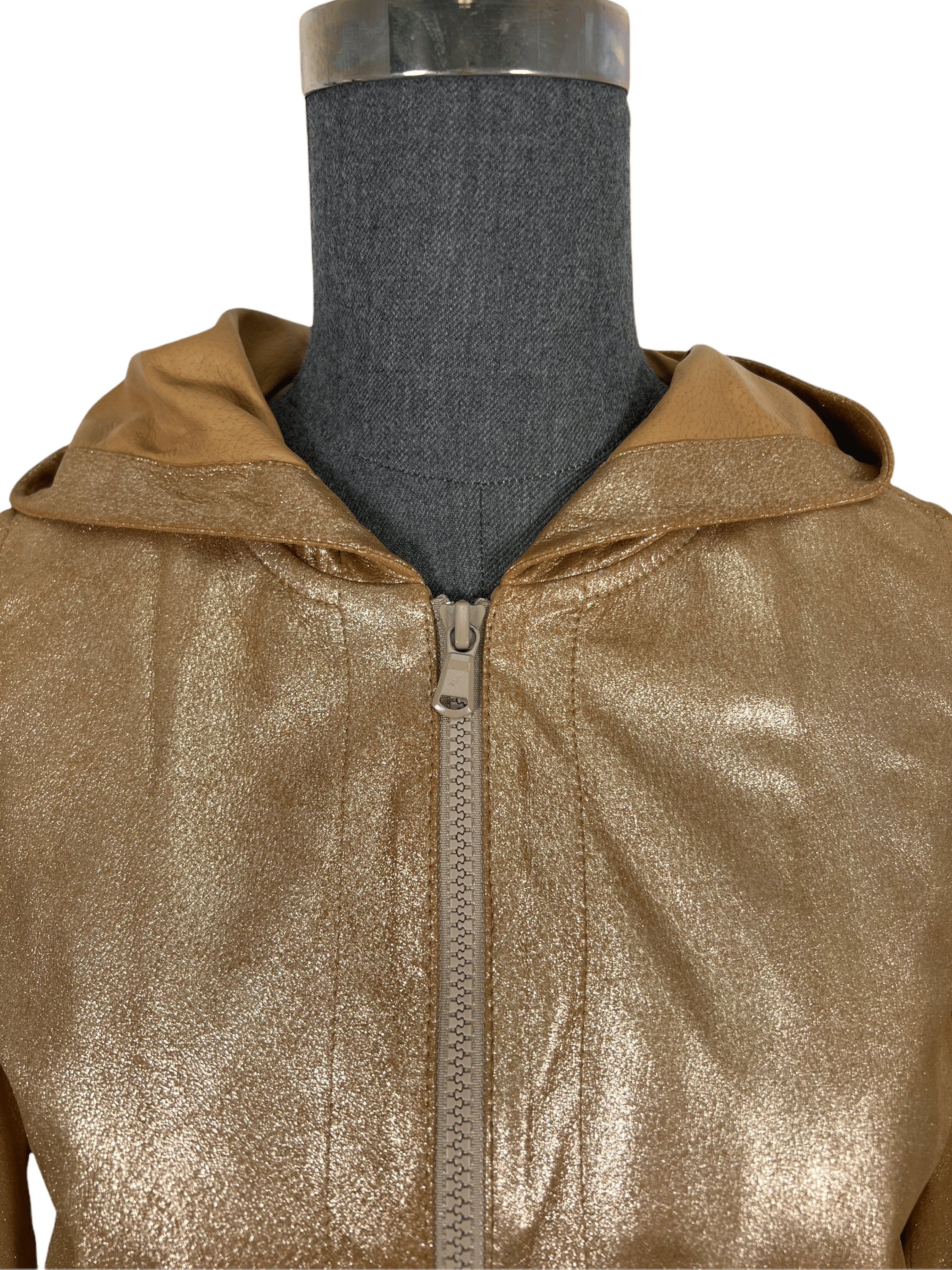 Brunello Cucinelli Metallic Leather Hooded Jacket Size S
