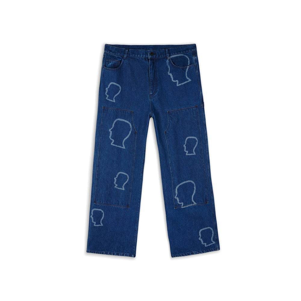 Brain Dead Logohead Denim Double Knee Utility Pant - Indigo