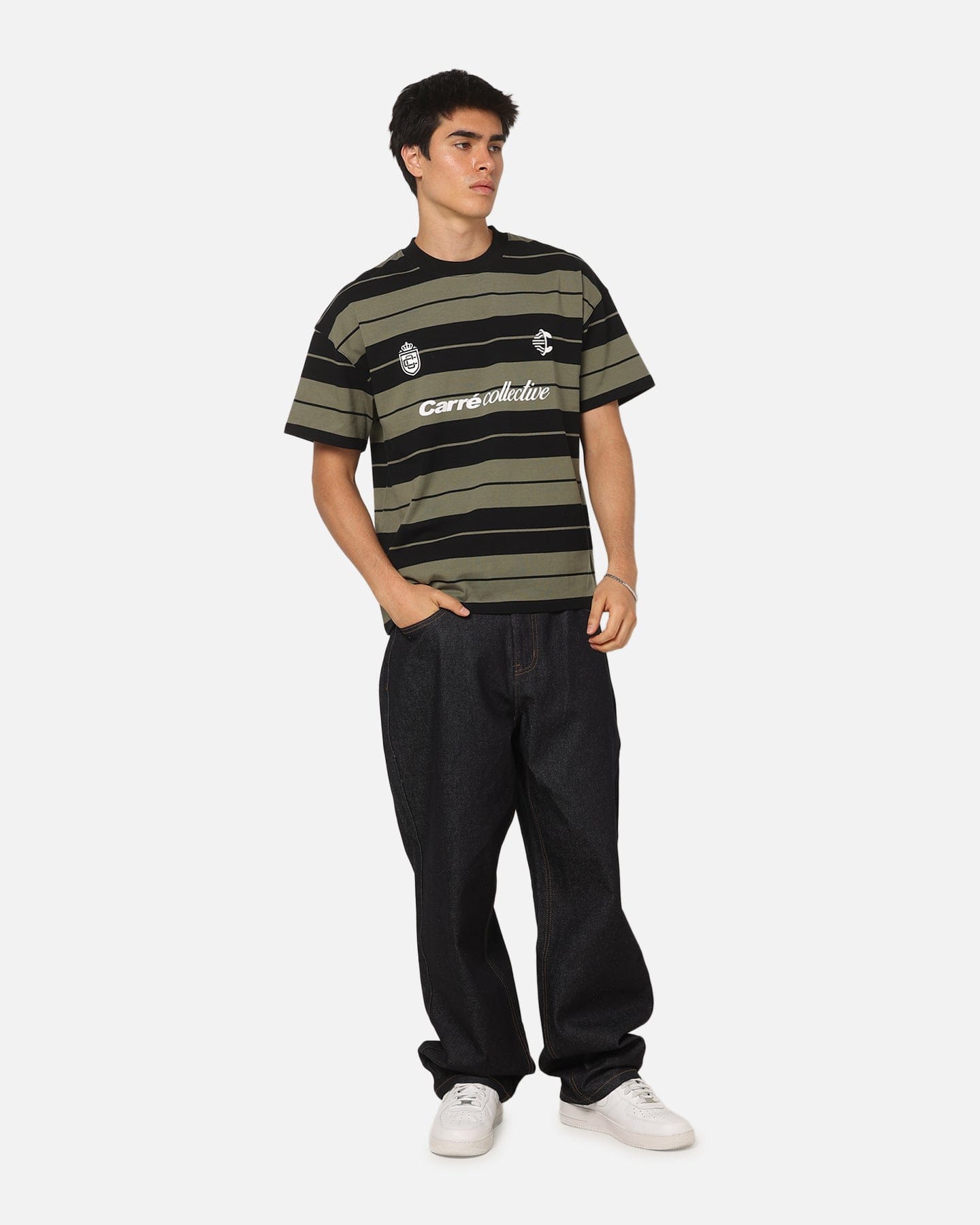 Carre Collective Stripe T-Shirt Black/Olive