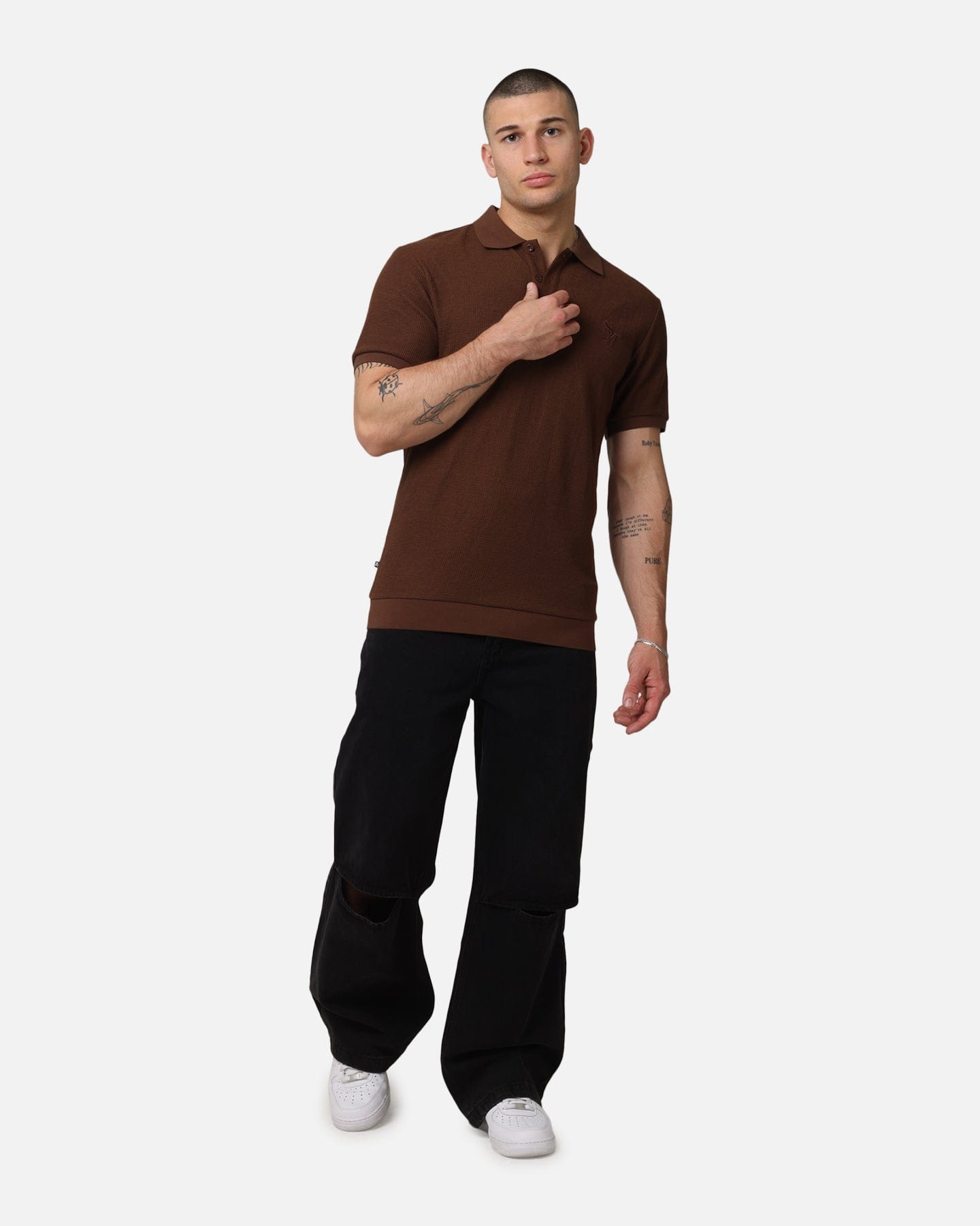 Saint Morta Waffle Polo Shirt Chocolate Brown