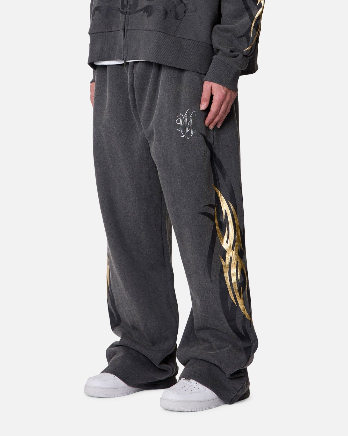 MNML Gold Foil Tribal Sweatpants Washed Black
