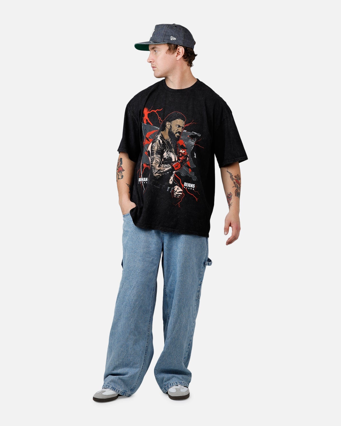 73Studio X WWE Wrestlemania 42 Roman Reigns T-Shirt Black Acidwash