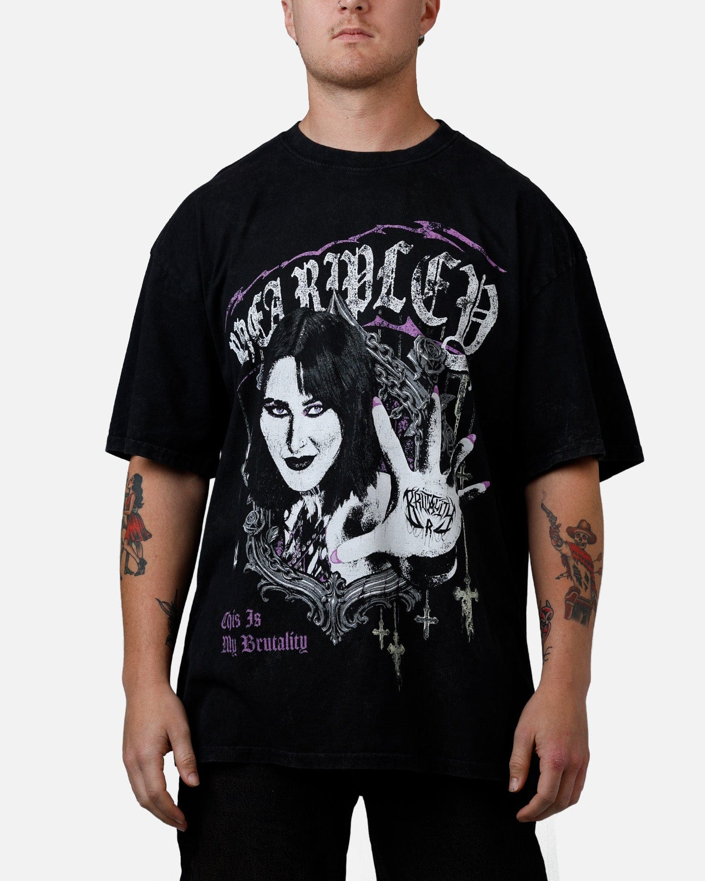 73Studio X WWE Wrestlemania 42 Rhea Ripley T-Shirt Black Acidwash