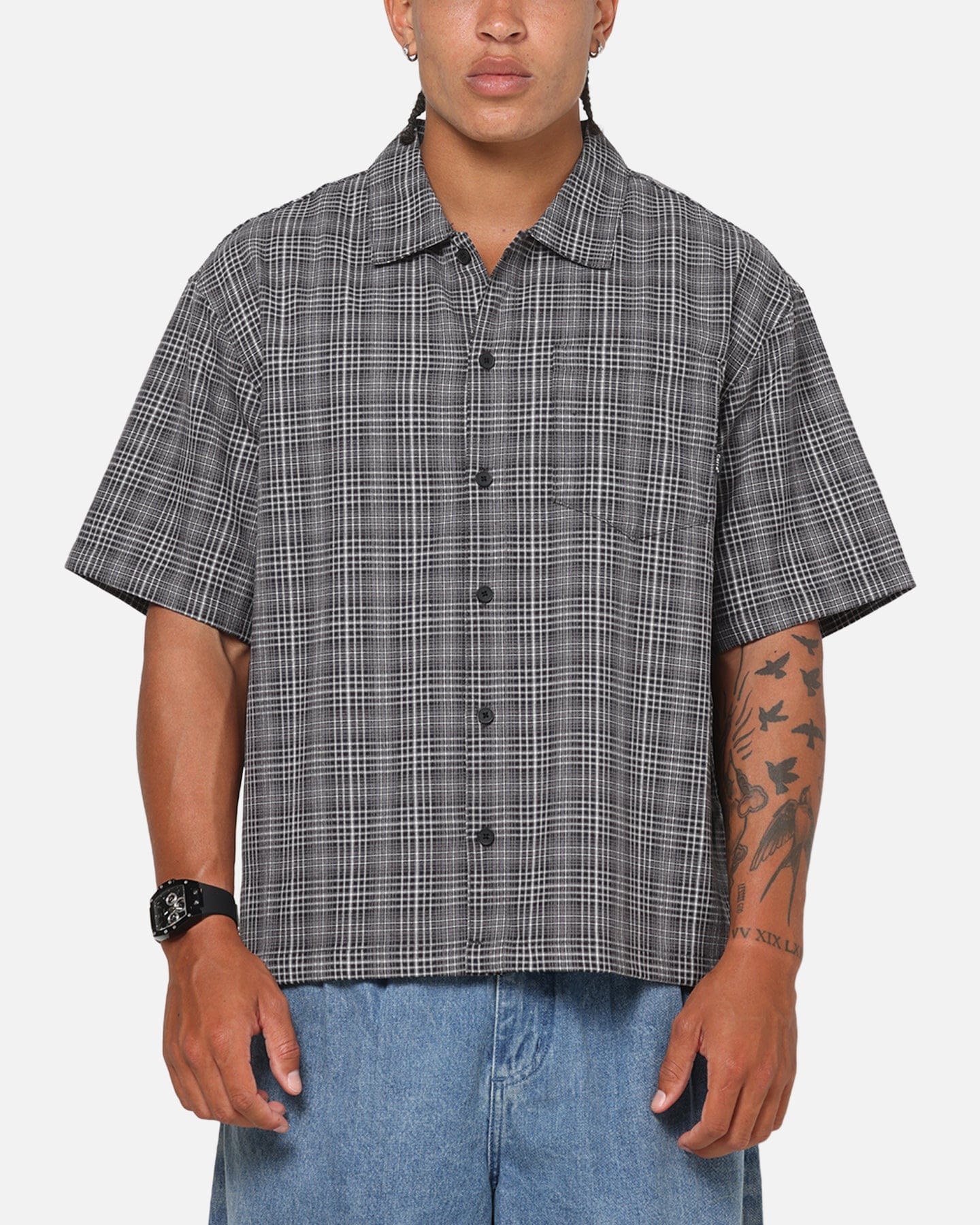 Carre Plaid Button Up Shirt Black-Plaid
