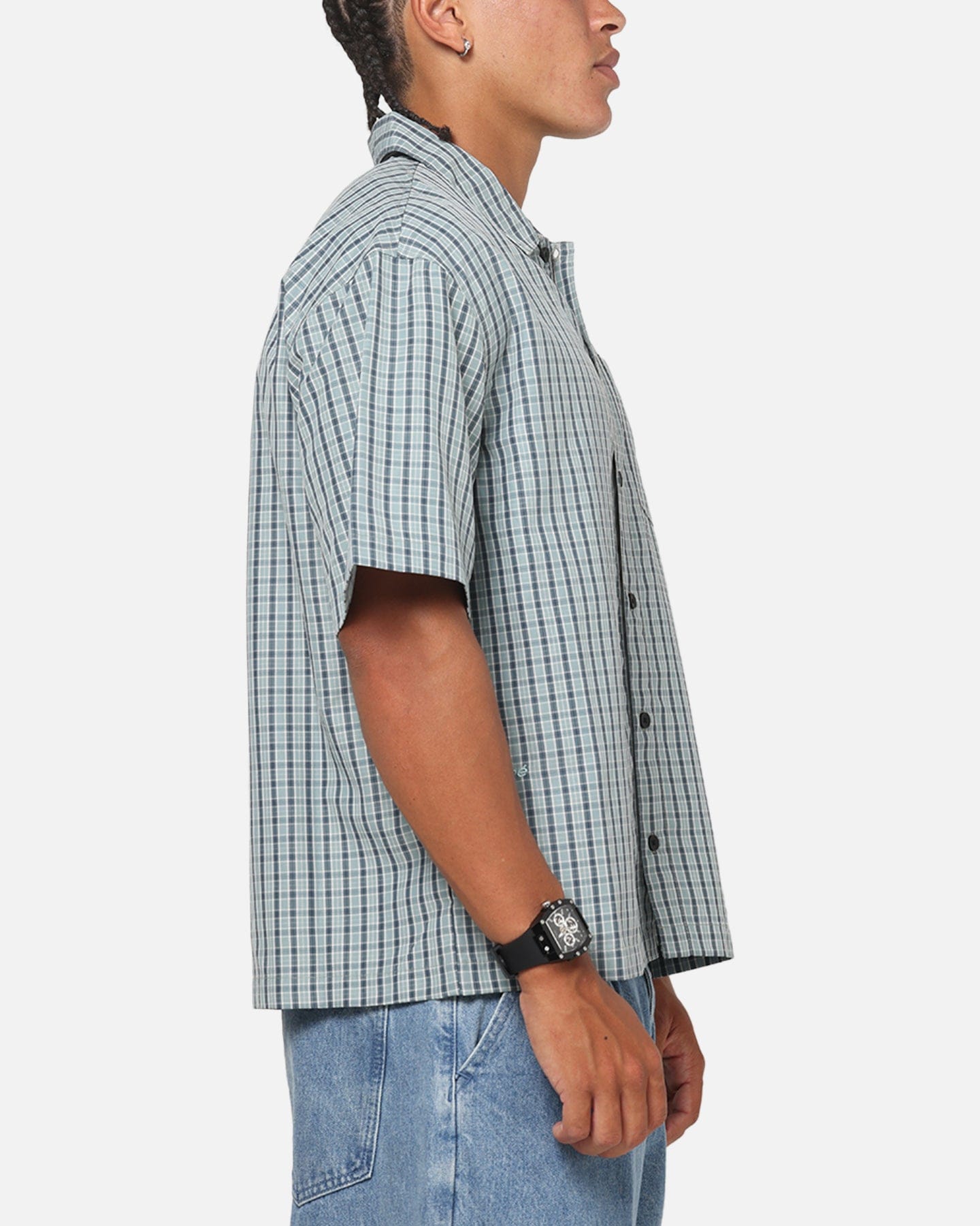 Carre Plaid Button Up Shirt Green-Plaid