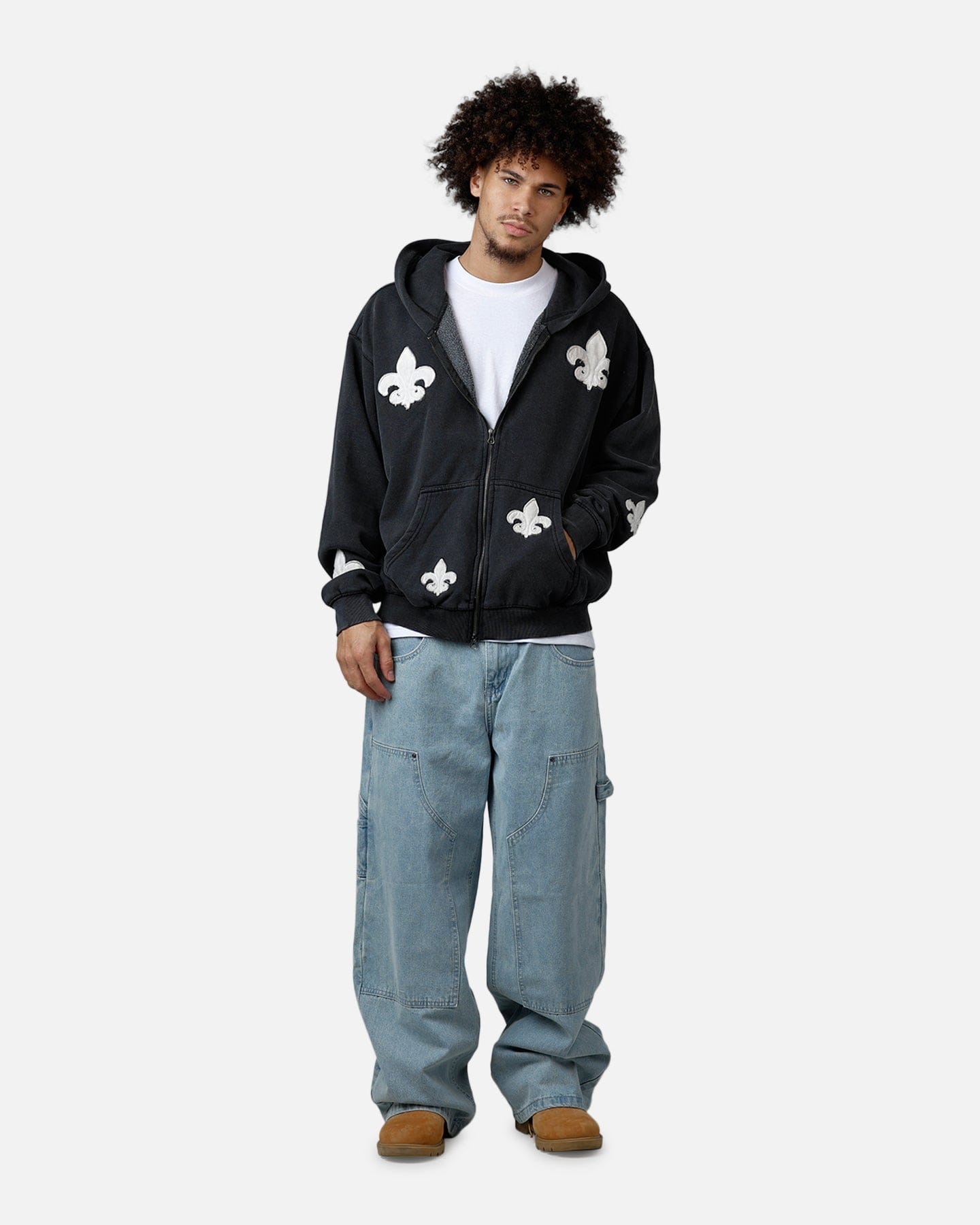 MNML Fleur Zip Up Hoodie Washed Black
