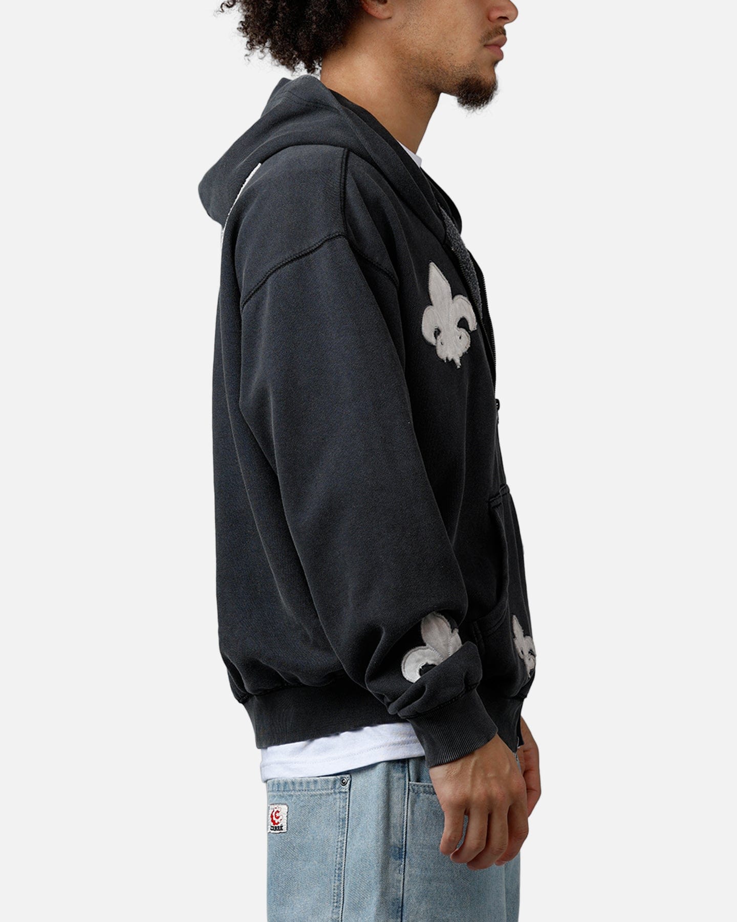 MNML Fleur Zip Up Hoodie Washed Black