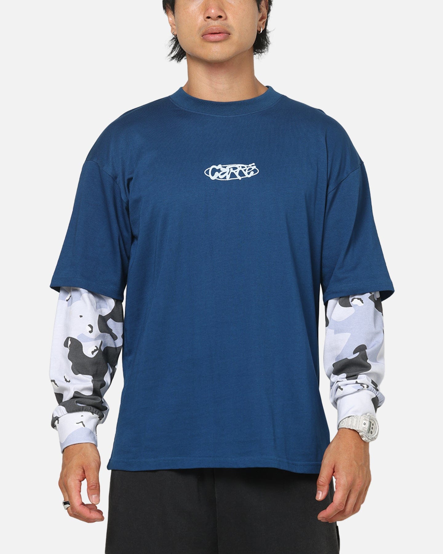 Carre Static Layered Long Sleeve T-Shirt Blue