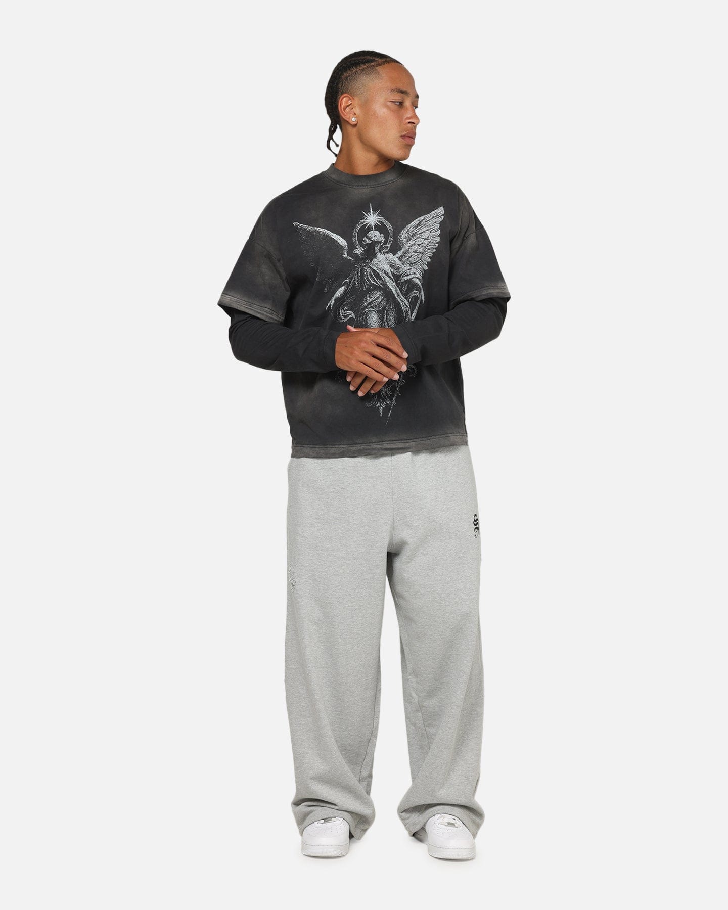 Saint Morta Distressed Baggy Sweatpants Grey Marle