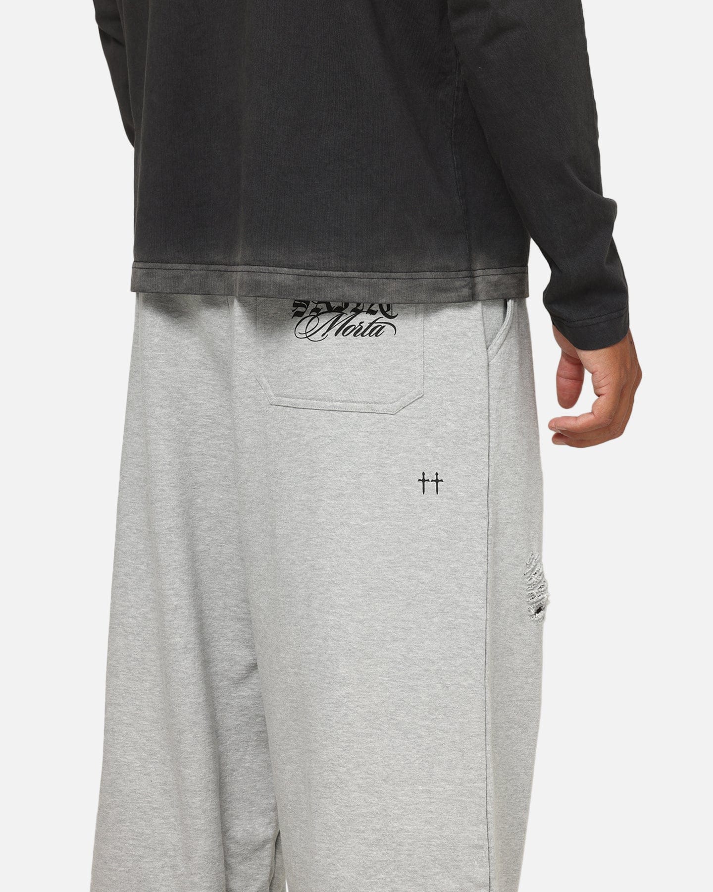 Saint Morta Distressed Baggy Sweatpants Grey Marle