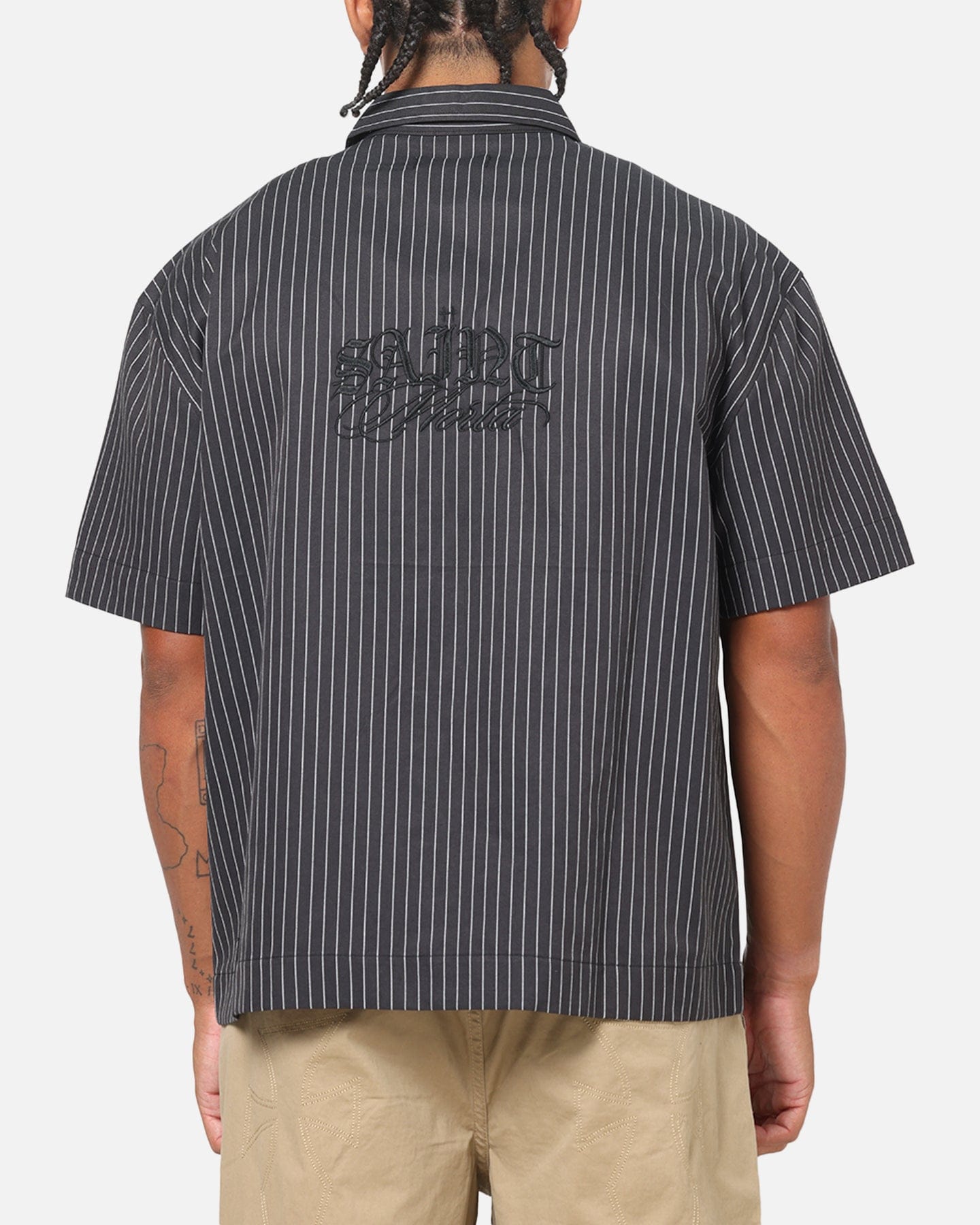 Saint Morta Valhala Pinstripe Button Up Shirt Black/White