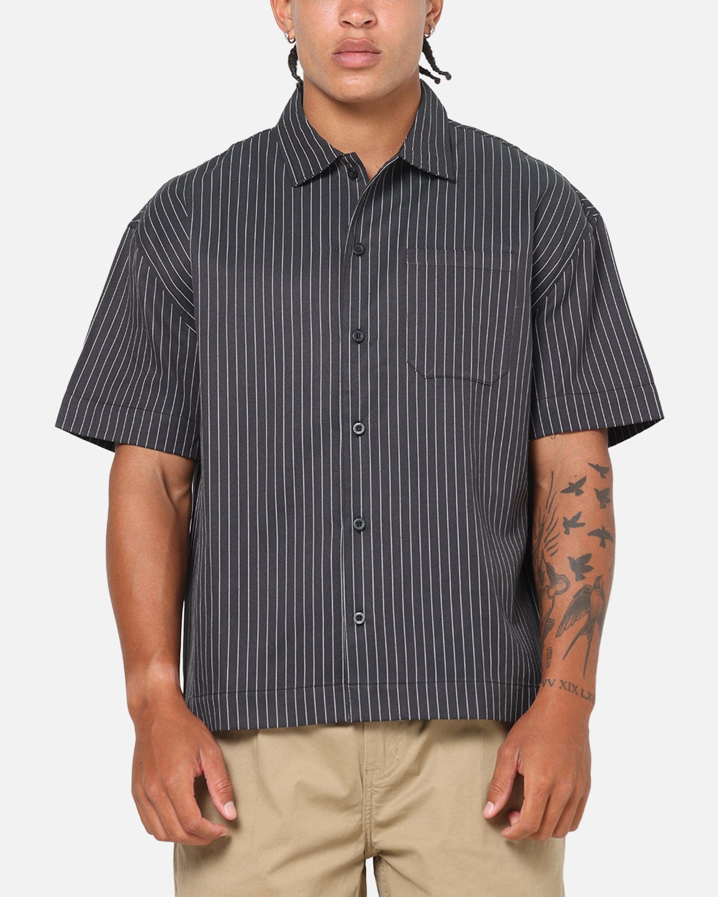 Saint Morta Valhala Pinstripe Button Up Shirt Black/White
