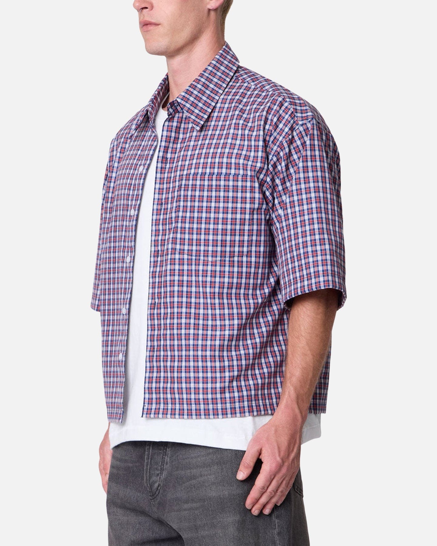 MNML Crispy Poplin Over Button Up Shirt Red/Blue