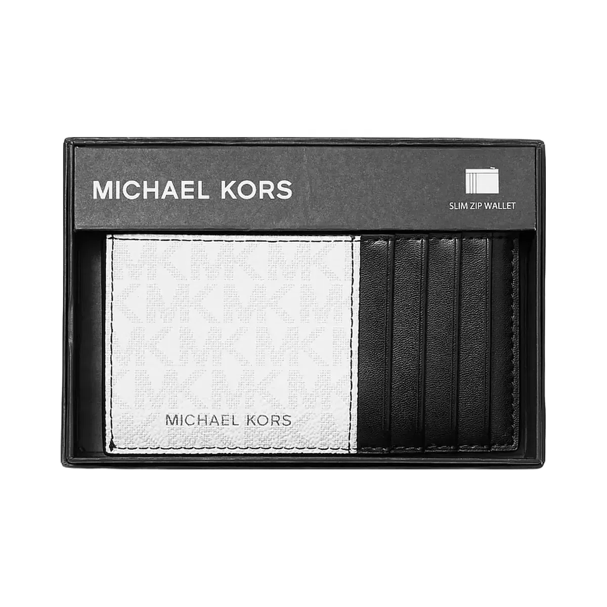 Michael Kors Cooper Slim Signature Logo Zip Wallet Bright Wht