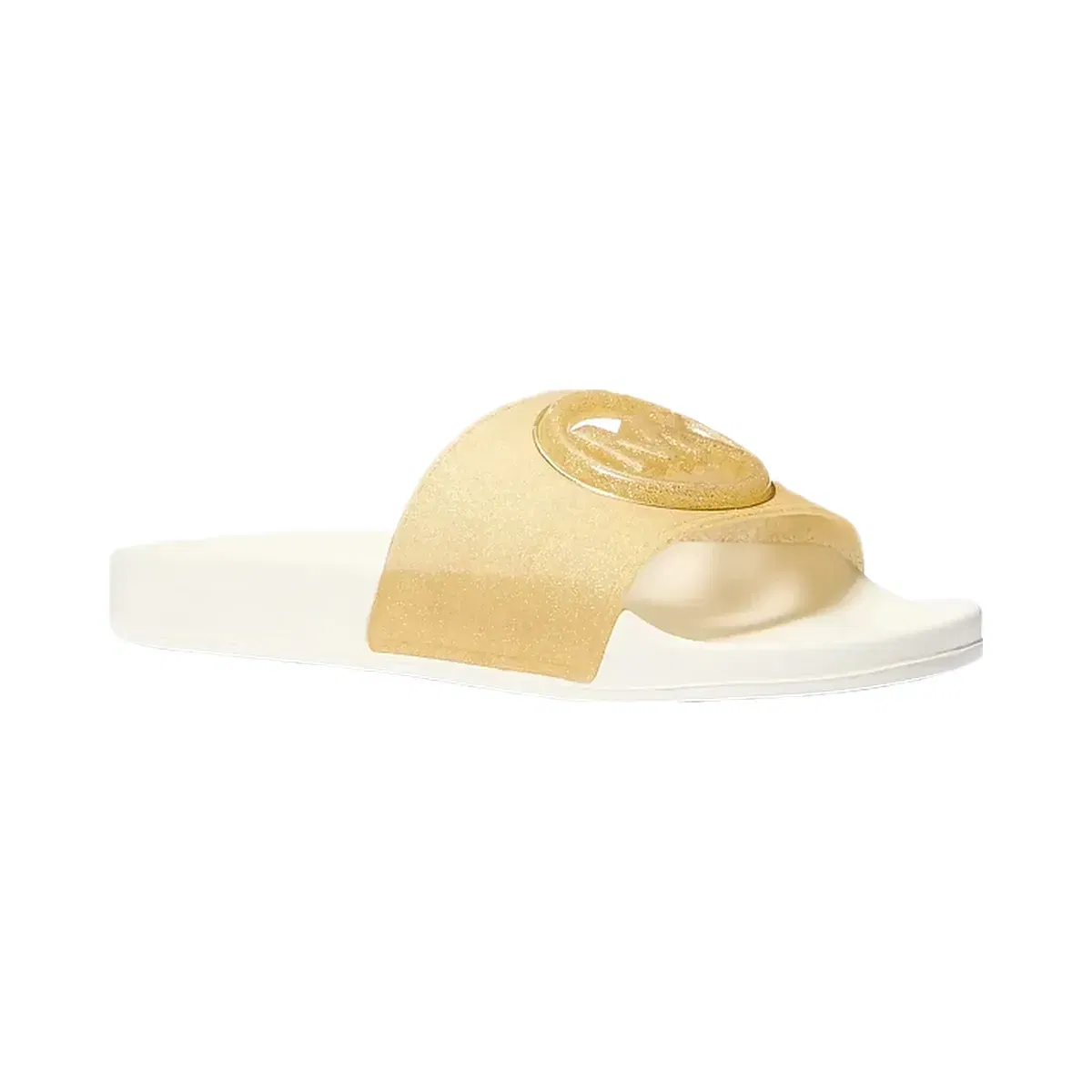 Michael Kors Penny Glitter Embellished PVC Slide Sandal Pale Gold
