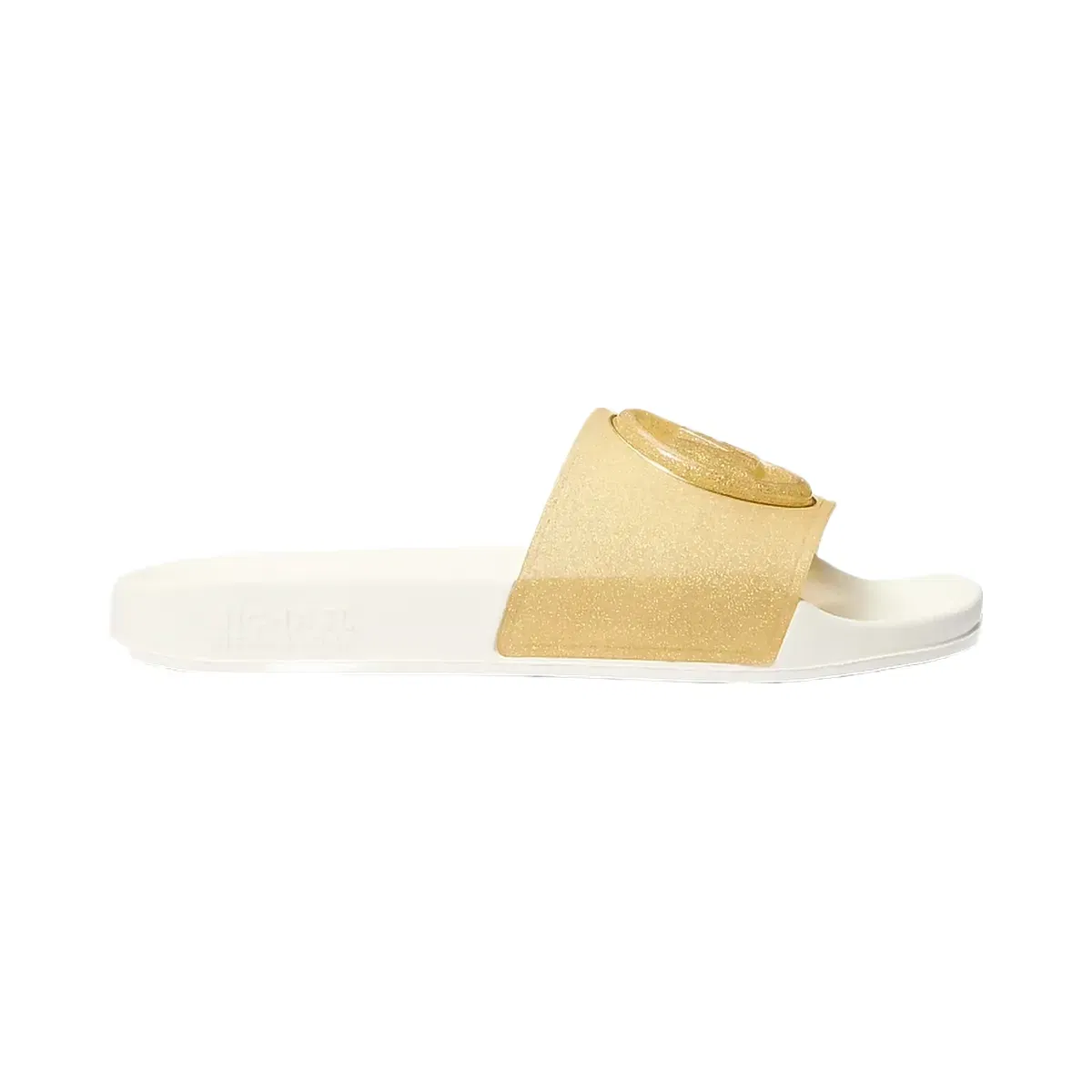 Michael Kors Penny Glitter Embellished PVC Slide Sandal Pale Gold