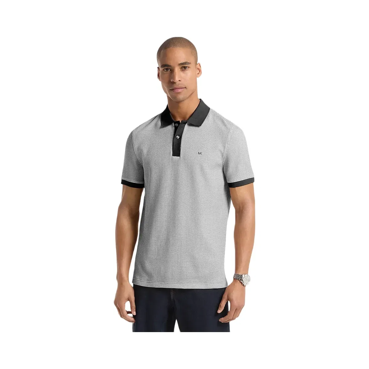 Michael Kors Waffle Stretch Cotton Polo Shirt Black