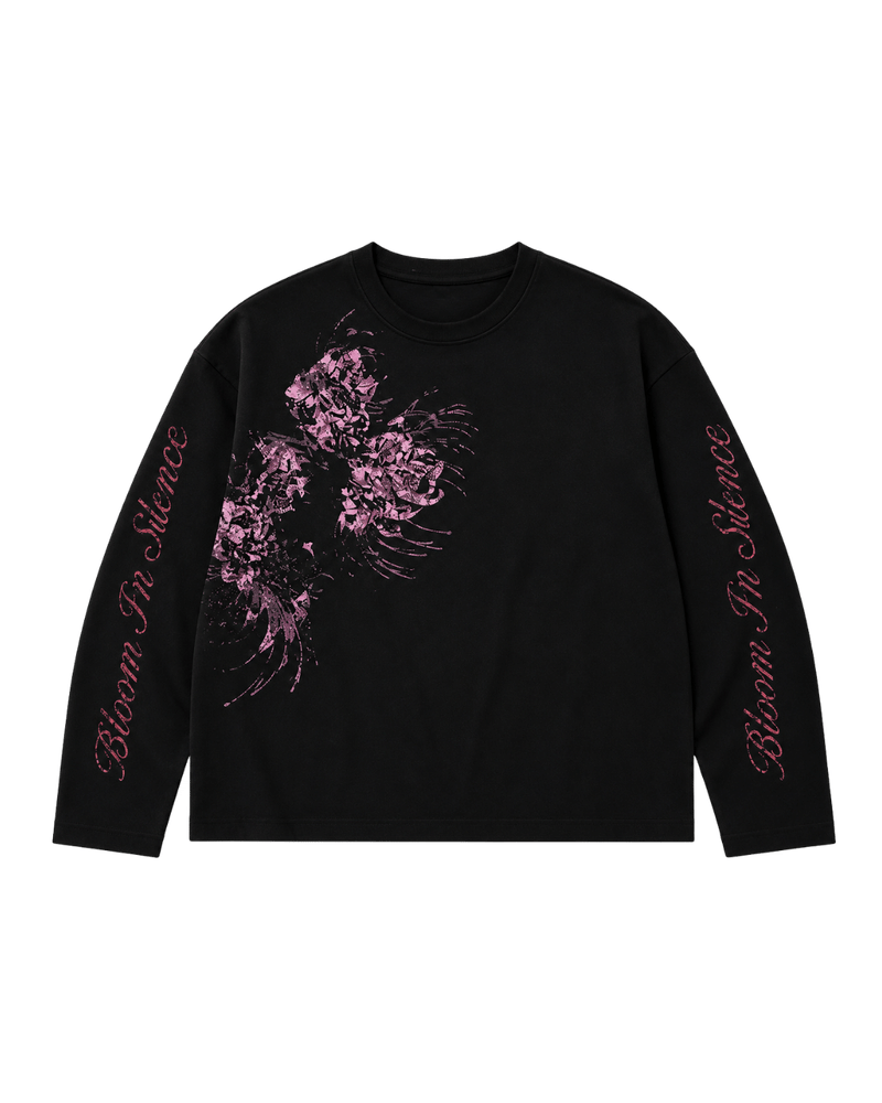 BLOOM IN SILENCE WAFFLE TEE - BLACK