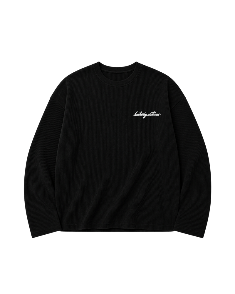 HASHWAY ARCHIVES EMBROIDERED WAFFLE T-SHIRT - BLACK
