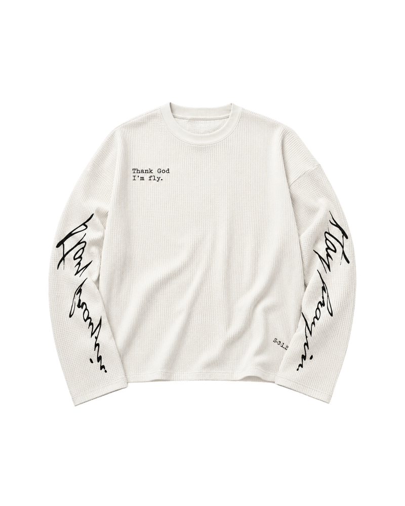 THANK GOD I'M FLY WAFFLE TEE - WHITE