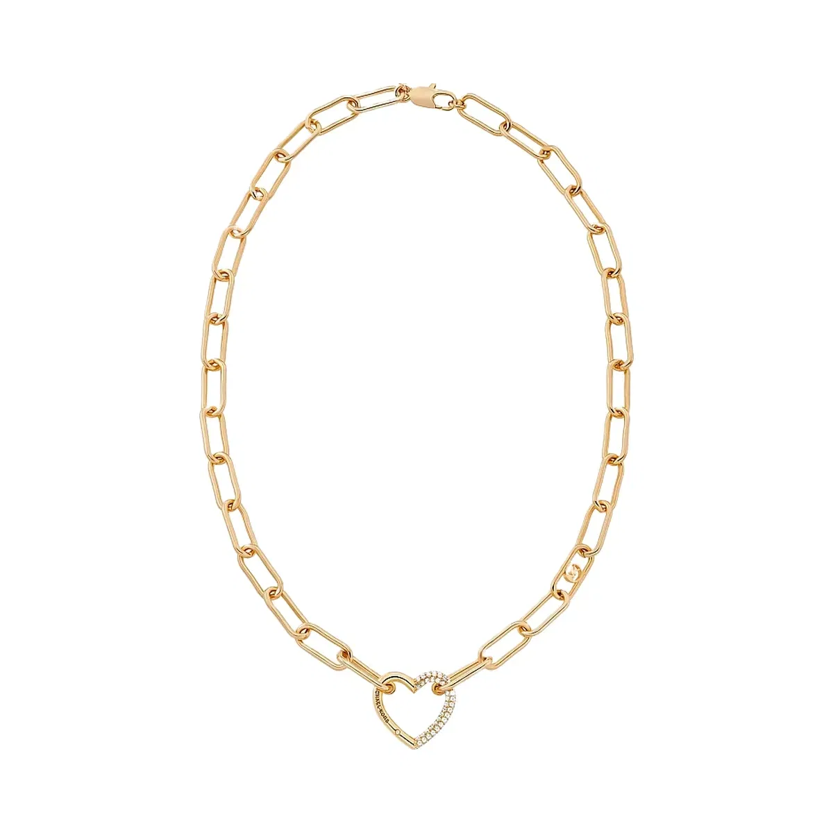 Michael Kors Pavé Heart Curb-Link Necklace Gold