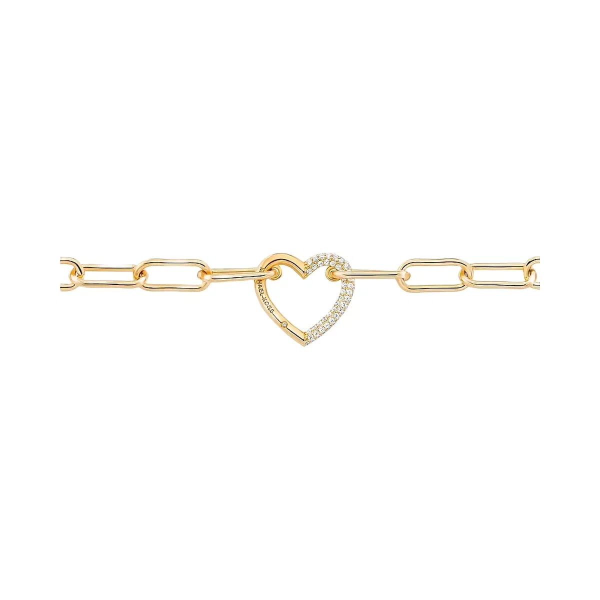 Michael Kors Pavé Heart Curb-Link Necklace Gold