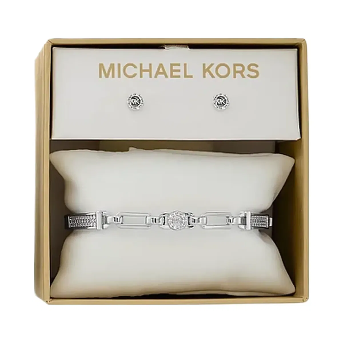 Michael Kors Pavé Logo Bangle and Stud Earrings Gift Set Silver