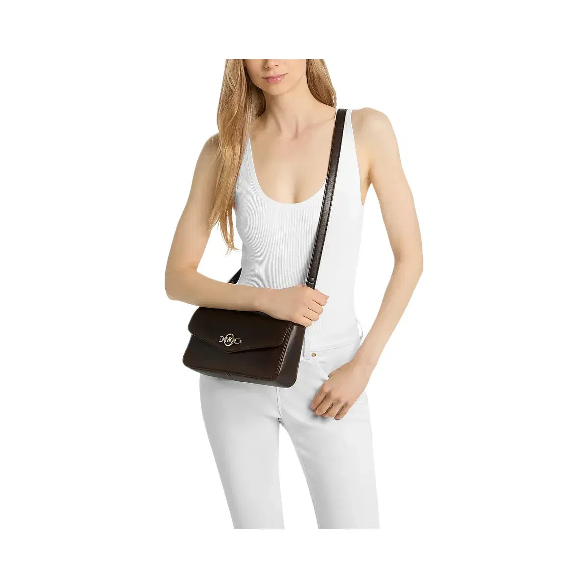Michael Kors Kacey Medium Burnished Shoulder Bag Chocolate