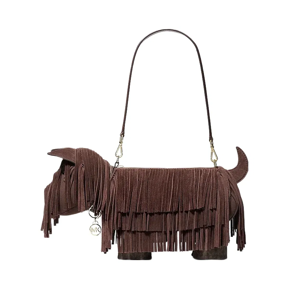 Michael Kors Scottie Dog Small Suede Shoulder Bag Nutmeg