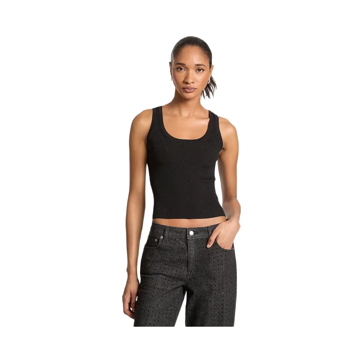Michael Kors Ribbed Viscose Tank Top Black