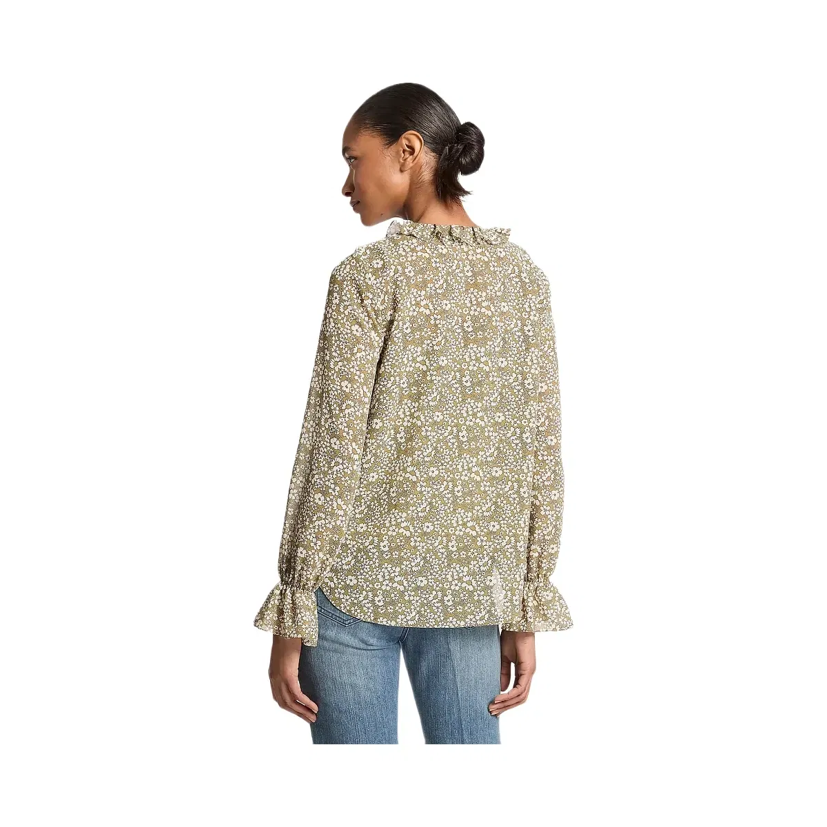 Michael Kors Floral Print Georgette Ruffle Blouse Oregano