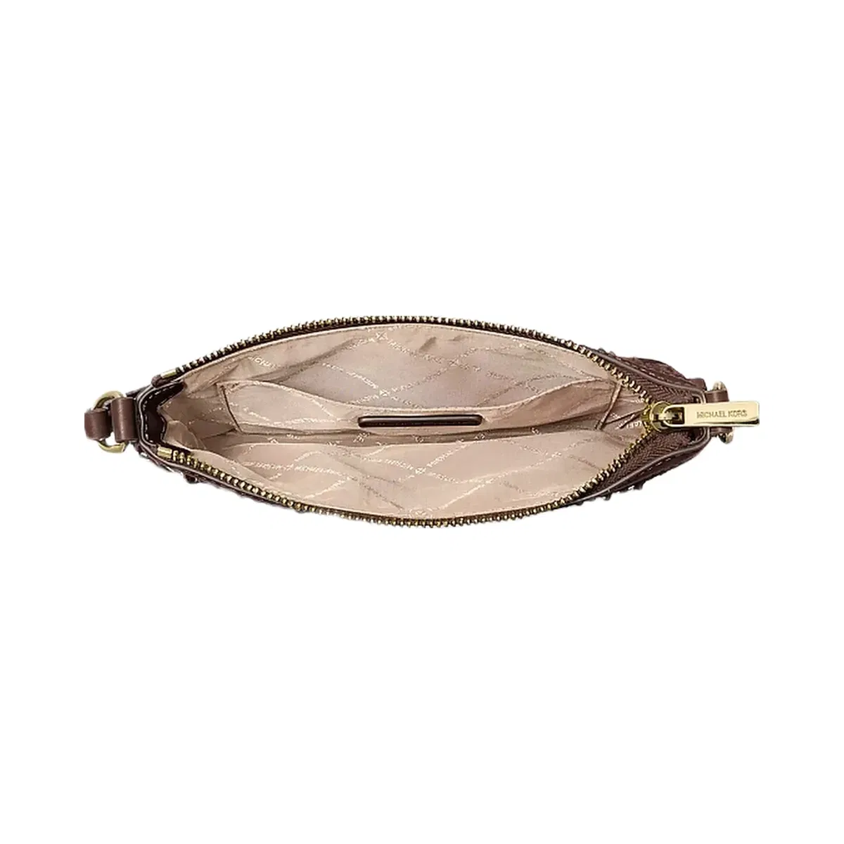 Michael Kors Studded Fringed Polyester Microsuede Wristlet Nutmeg