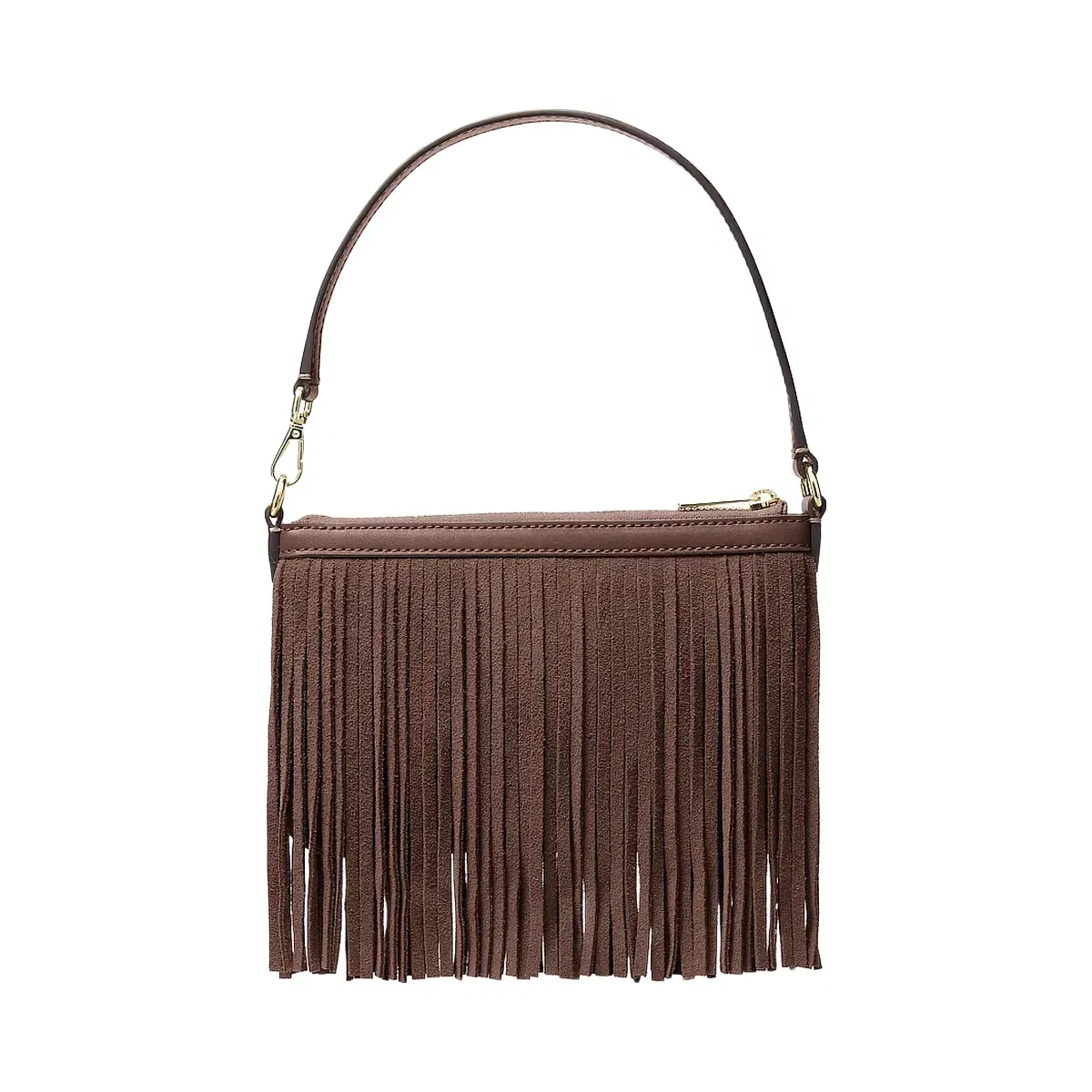 Michael Kors Studded Fringed Polyester Microsuede Wristlet Nutmeg