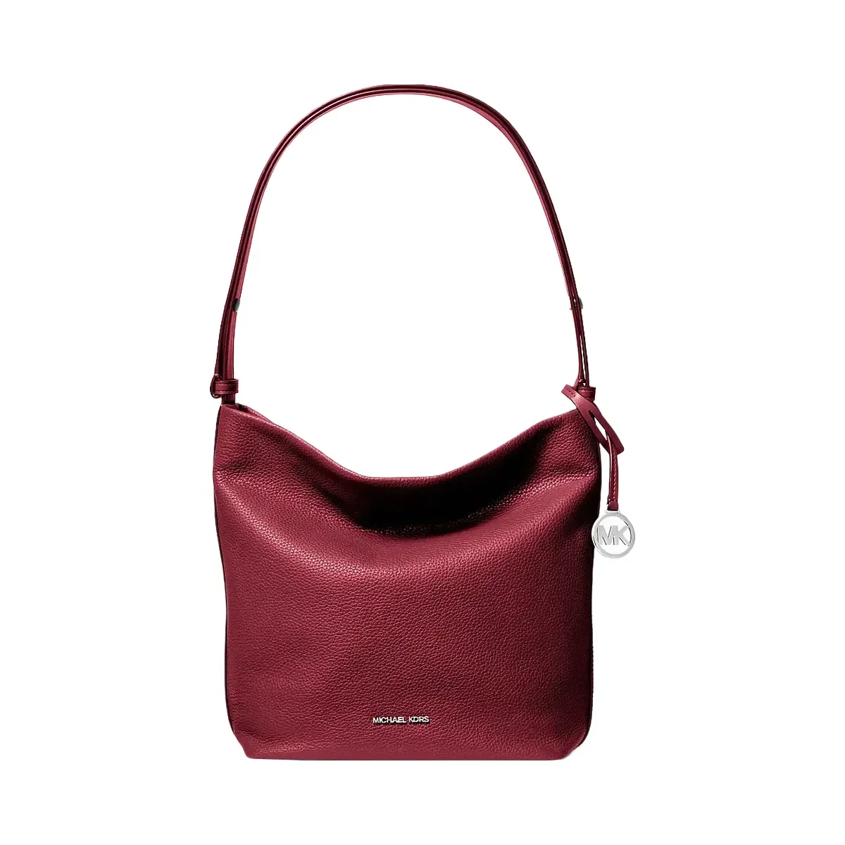 Michael Kors Roey Medium Pebbled Leather Bucket Messenger Bag Maroon