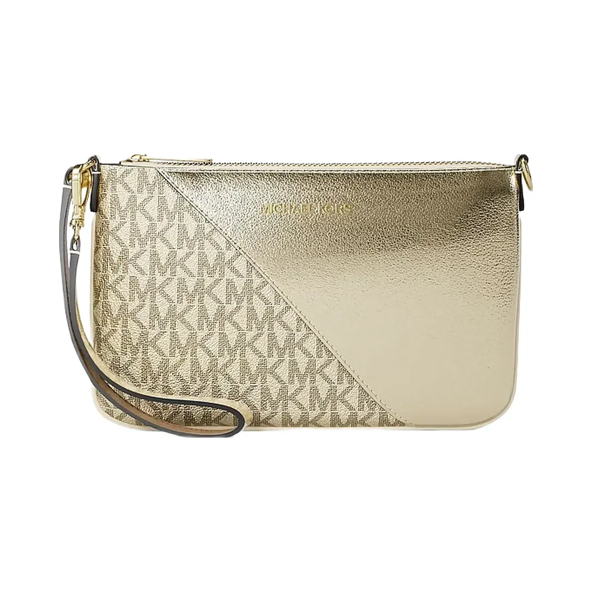 Michael Kors Jet Set Travel Metallic and Signature Logo Wristlet Pale Gold
