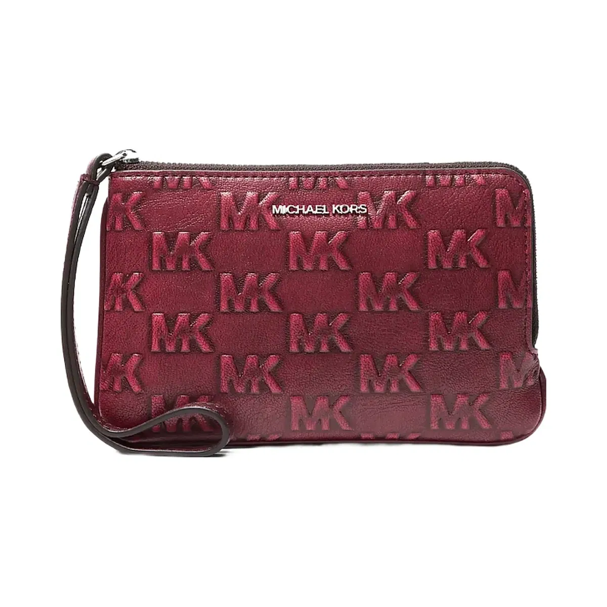 Michael Kors Jet Set Travel Small Burnished Logo Embossed Wristlet Maroon
