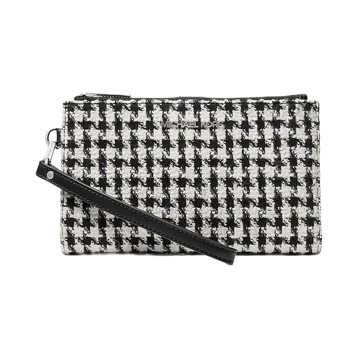 Michael Kors Jet Set Travel Houndstooth Woven Wristlet Black/Light Cream