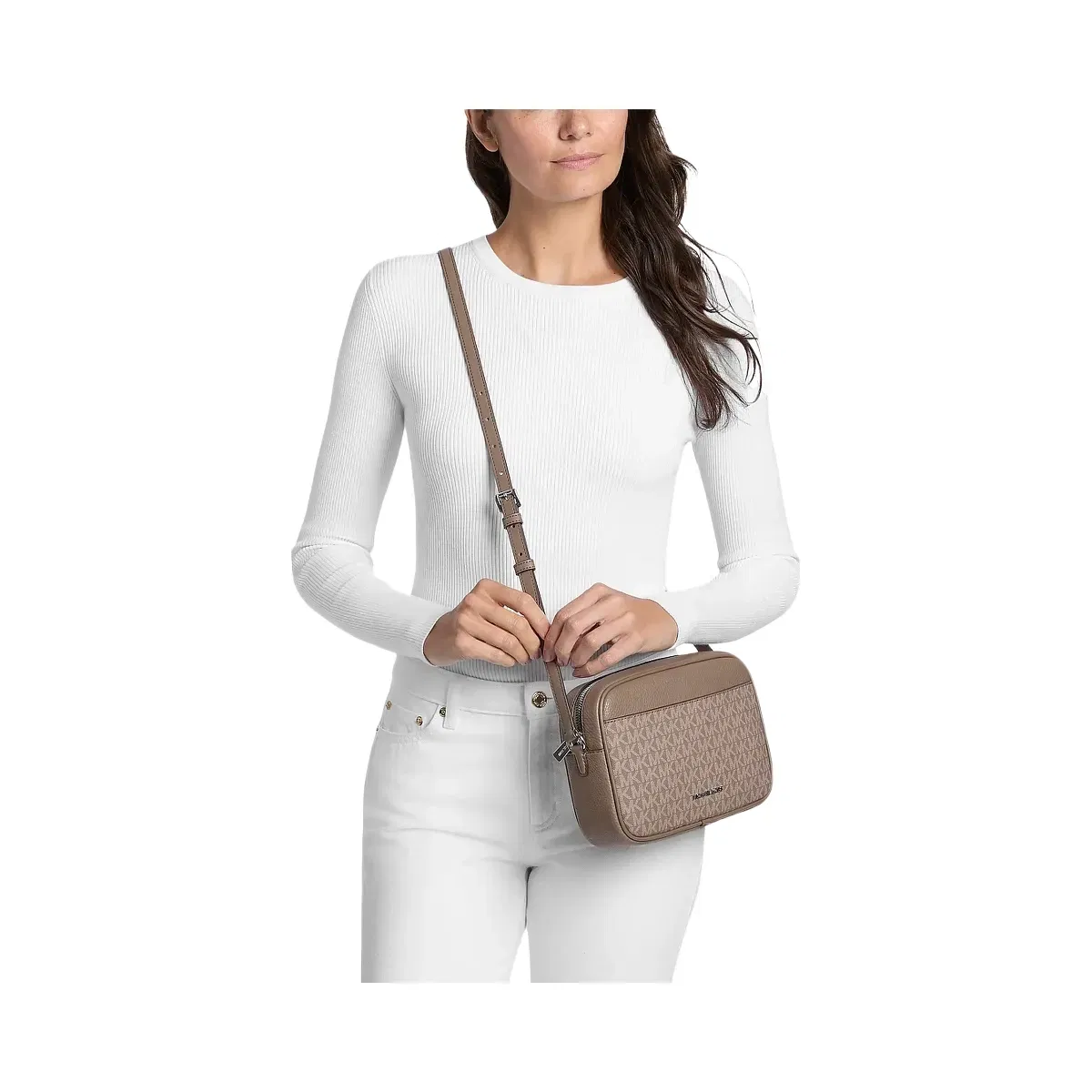 Michael Kors Jet Set Travel Large Signature Logo Camera Crossbody Bag Mushroom
