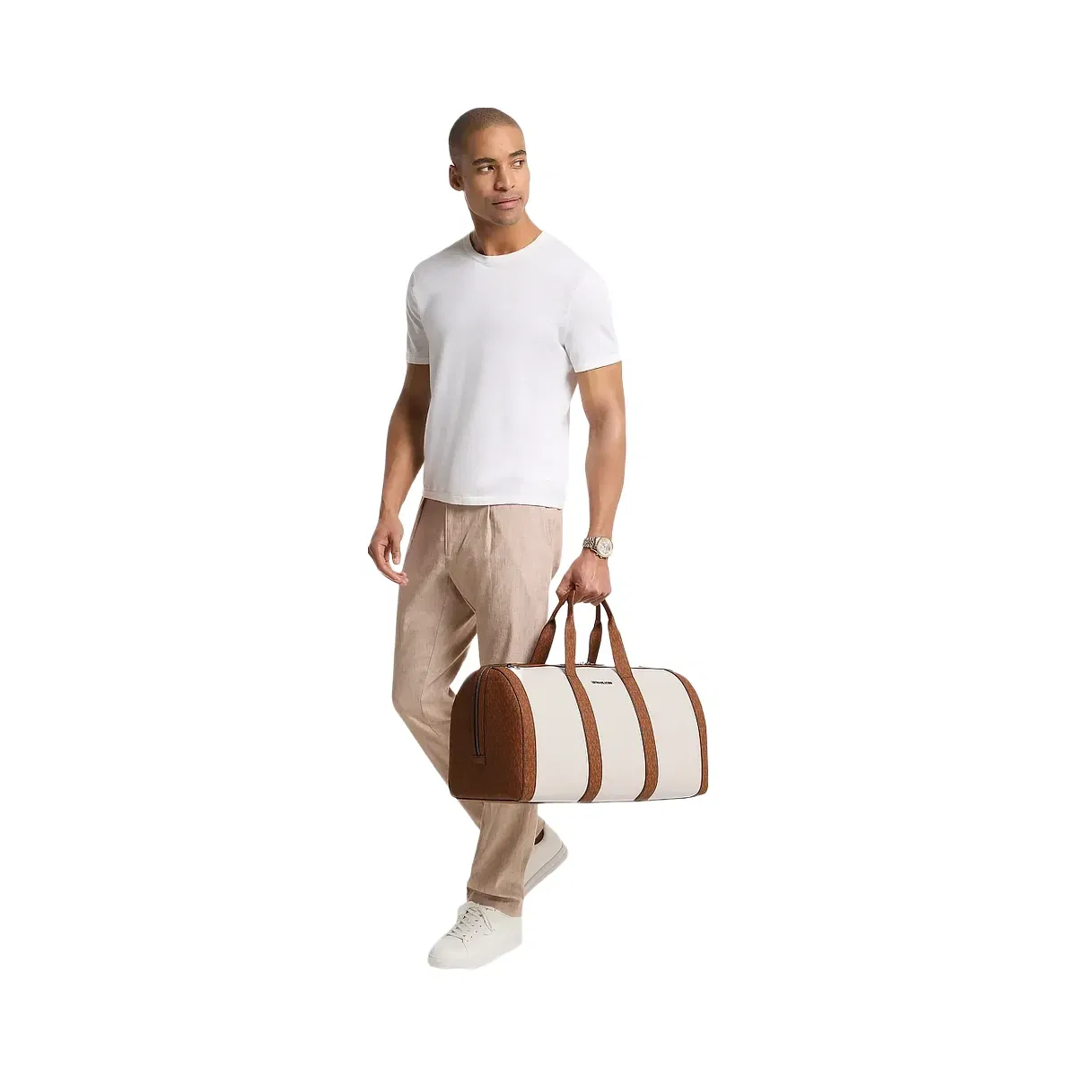Michael Kors Cooper Pebbled Leather and Signature Logo Duffel Bag Lt Crm/Lugg