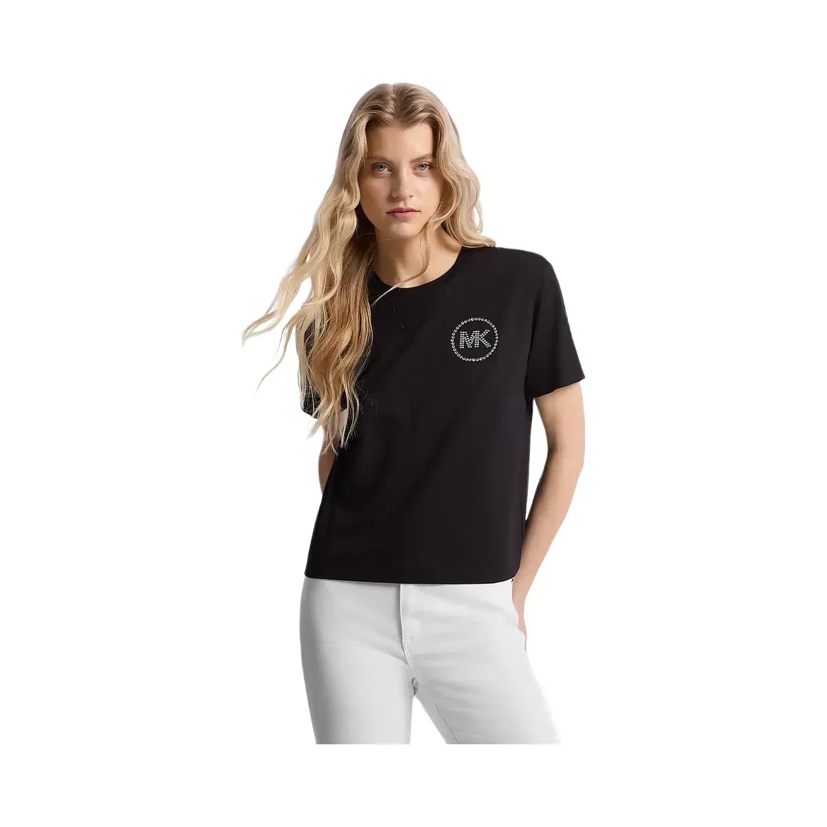 Michael Kors Embellished Logo Organic Cotton T-Shirt Black
