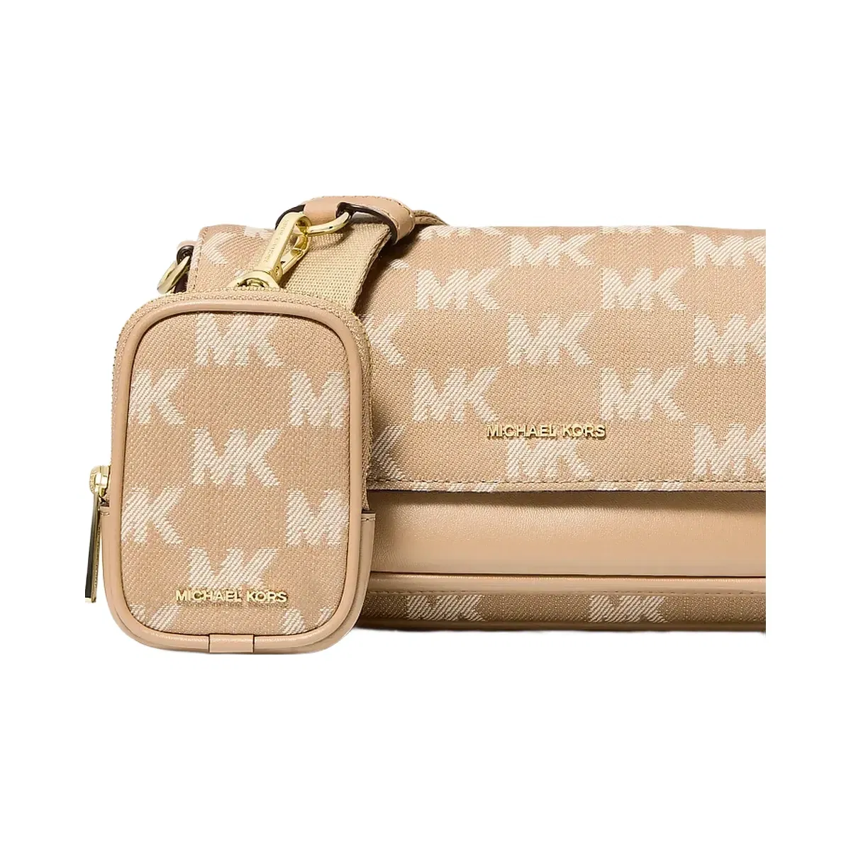 Michael Kors Jet Set Travel Small Logo Jacquard Denim Crossbody Bag With Pouch Camel