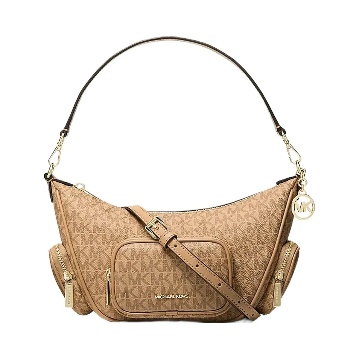 Michael Kors Merritt Small Signature Logo Convertible Shoulder Bag Camel